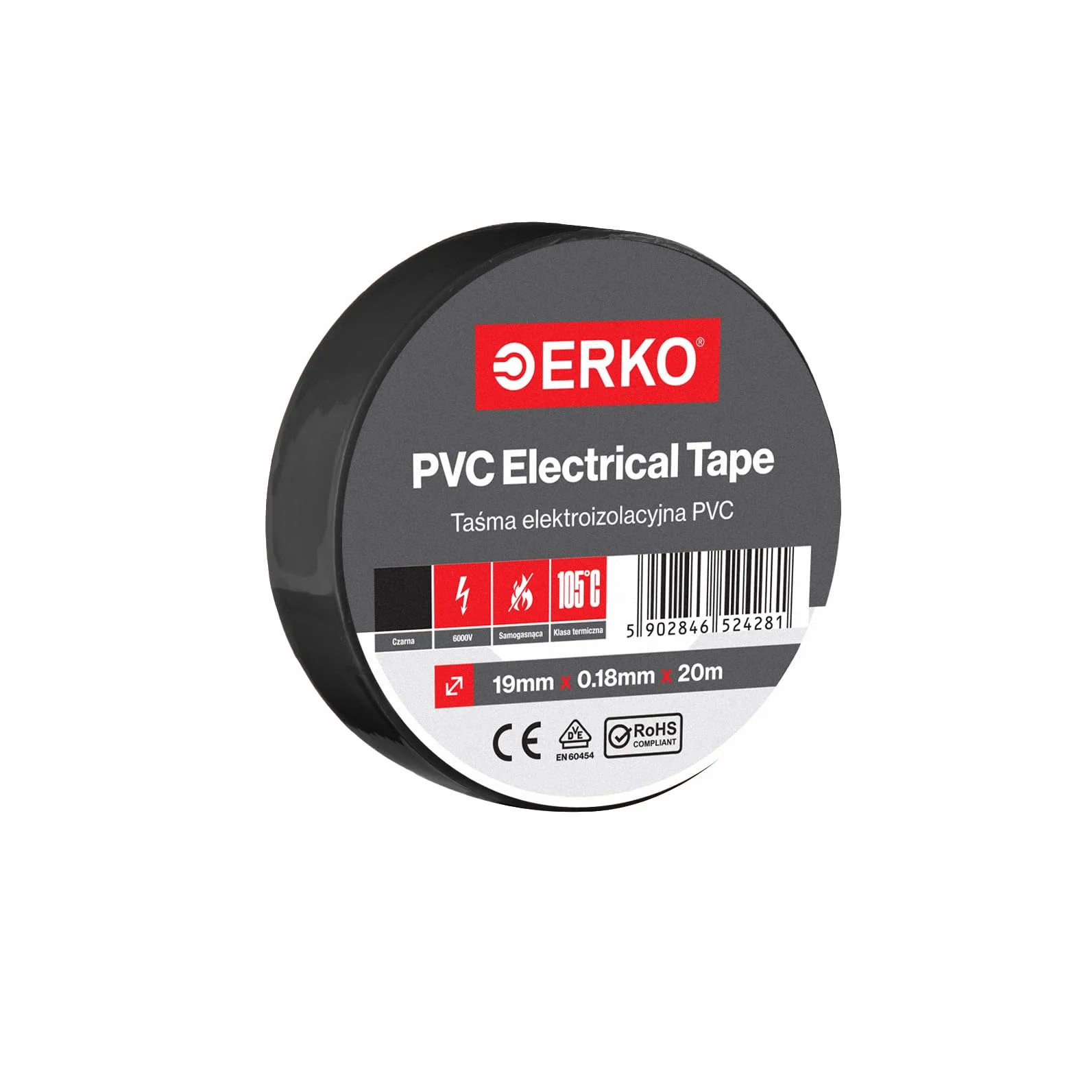 ERKO Ruban adhésif isolant électrique Noir 19mm x 20m PVC