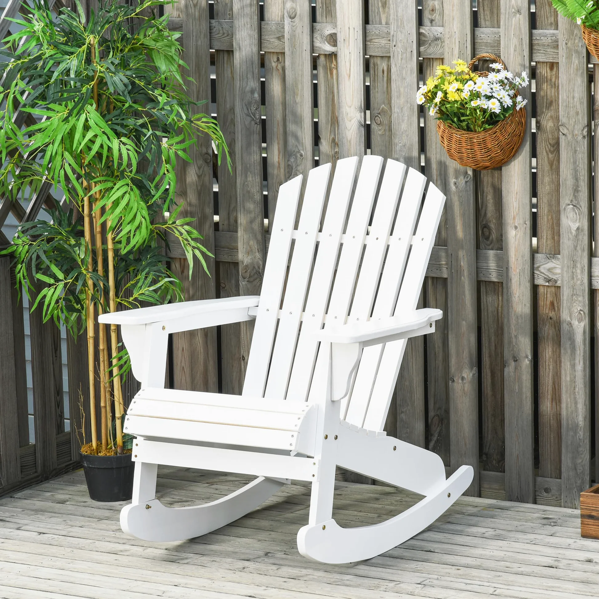 Outsunny Fauteuil de Jardin Adirondack à Bascule Rocking Chair Assise Dossier Ergonomique Style néo-rétro en Bois Massif traité Peint Blanc