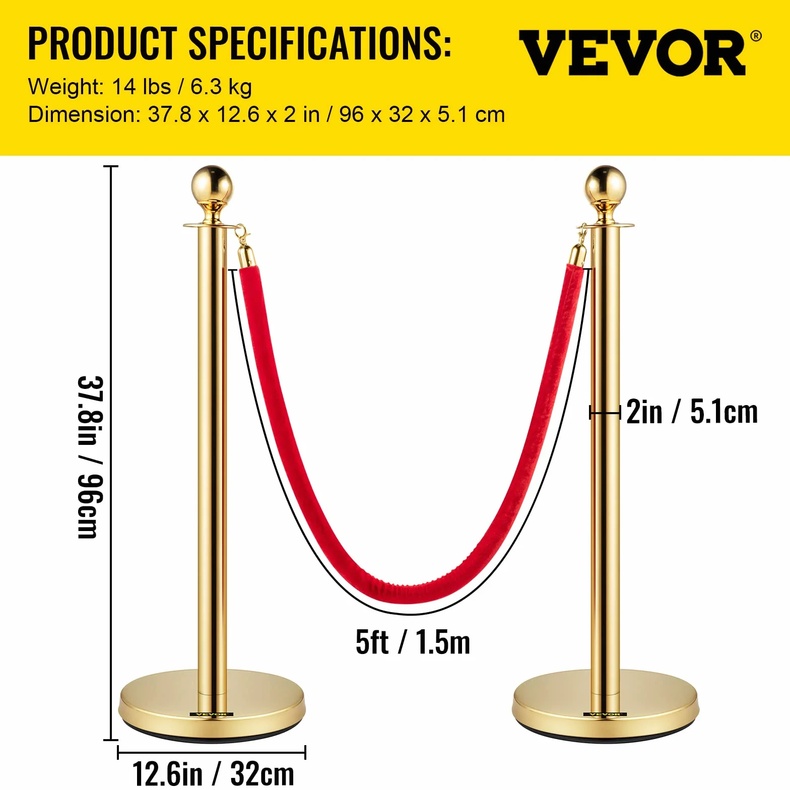 Mophorn Lot de 4 barrières de délimitation en Acier Inoxydable avec tête sphérique et Cordes en Velours Rouge