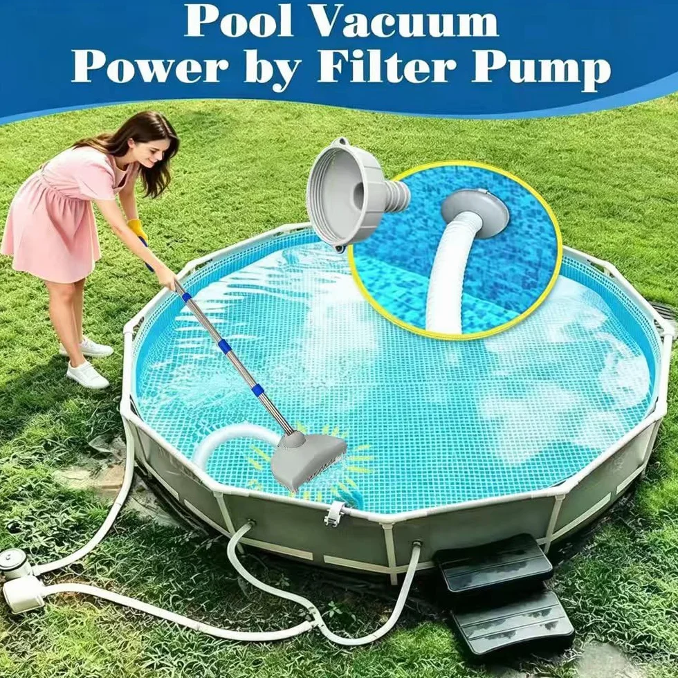 Nettoyeur de Sol de Piscine avec Tuyau Rétractable 350 cm, Aspirateur de Sol avec Tige Télescopique de 230 cm, pour Piscine, Etang, Jacuzzi, Salle de Bain et Spa