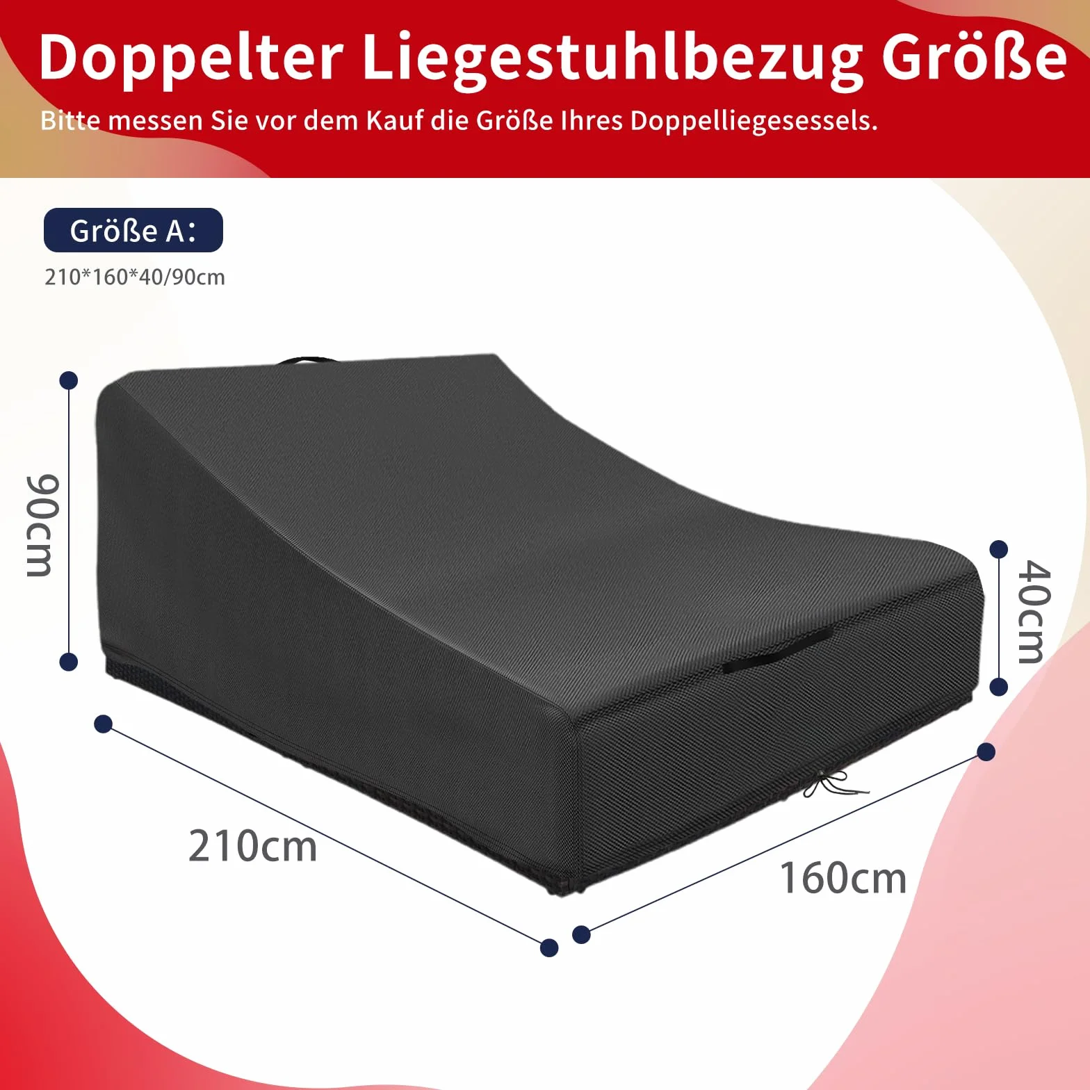 Housse Double Chaise Longue Extérieur Imperméable Tissu Oxford 420D 210x160x40/90cm Noir