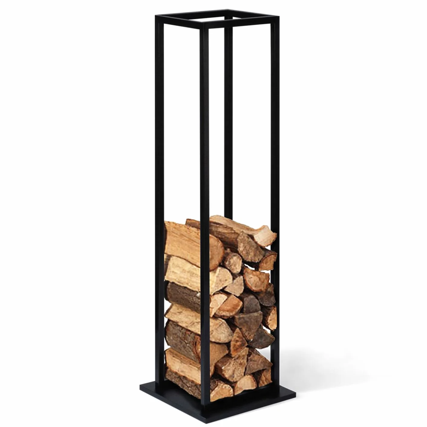 IDMarket - Range bûches Vertical Acier Noir avec étagère H.112 CM pour cheminée