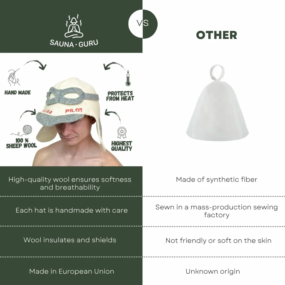 Chapeau de Sauna 'Sauna Pilot' Blanc - Chapeau en Feutre de Laine Biologique