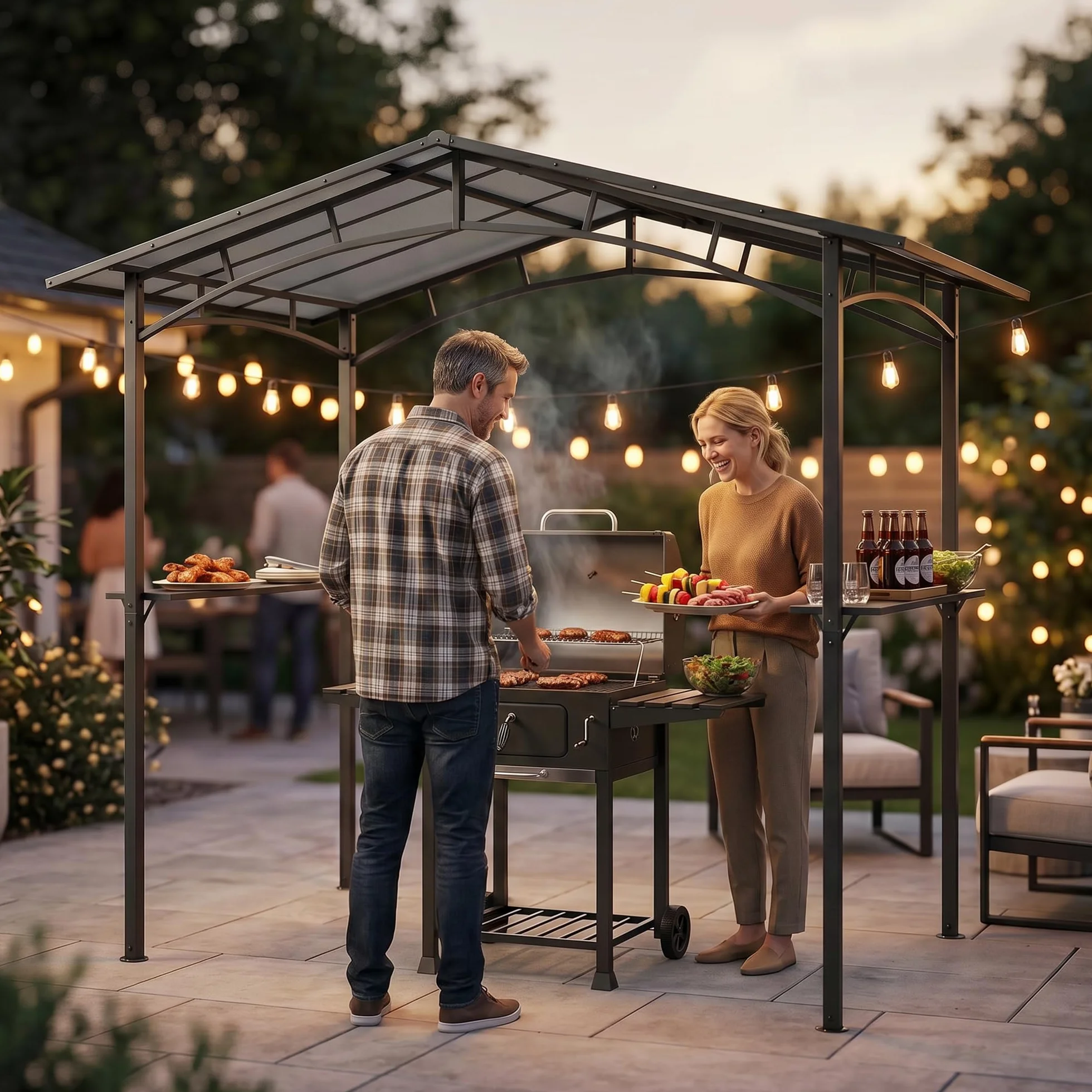 Outsunny Pavillon Jardin 2,5 x 1,5 m Abri Barbecue Toit Polycarbonate Métal Noir