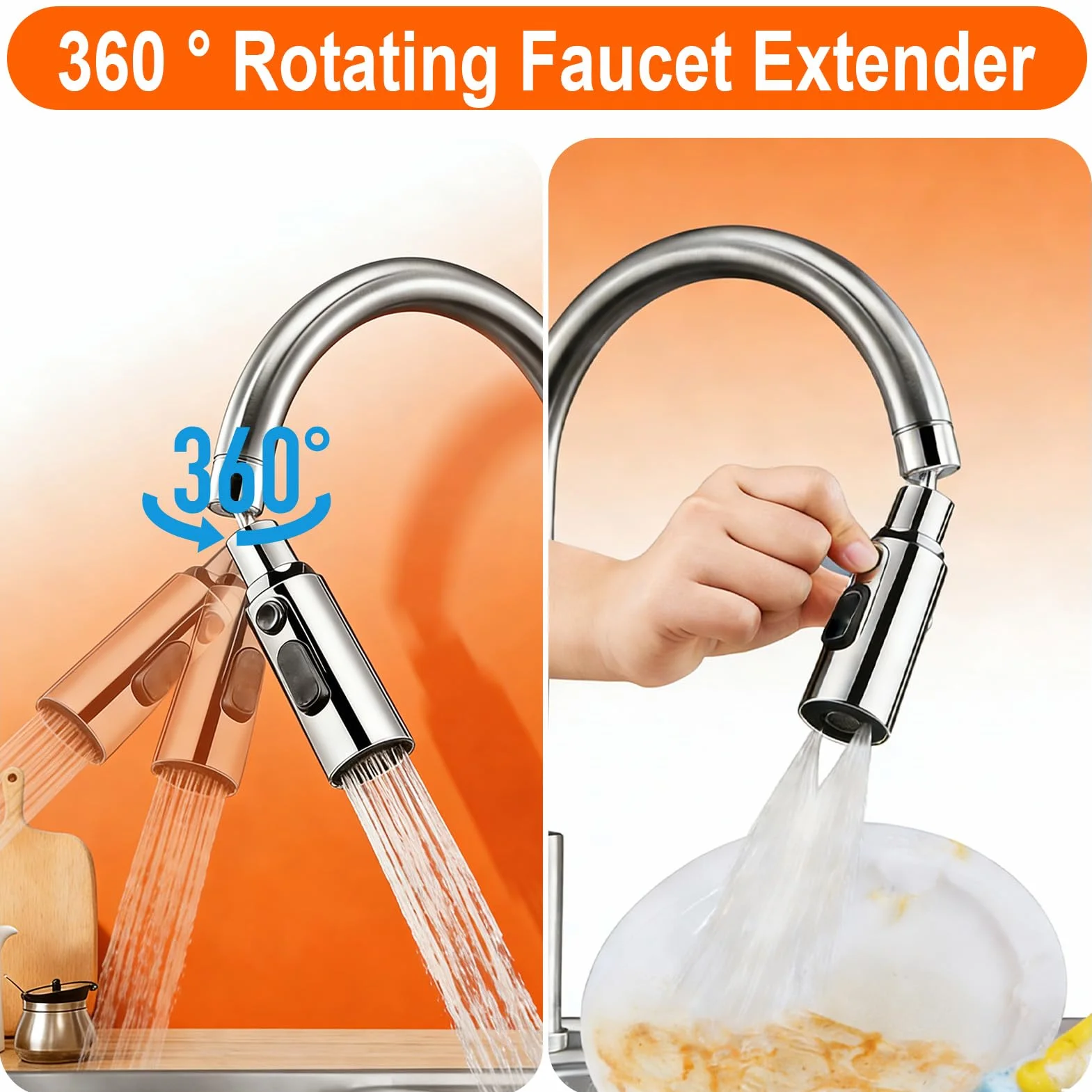 Aérateur de Robinet 360° 3 Modes Mousseur Robinet Économie Eau Cuisine Adaptateur Universel Orientable Argent