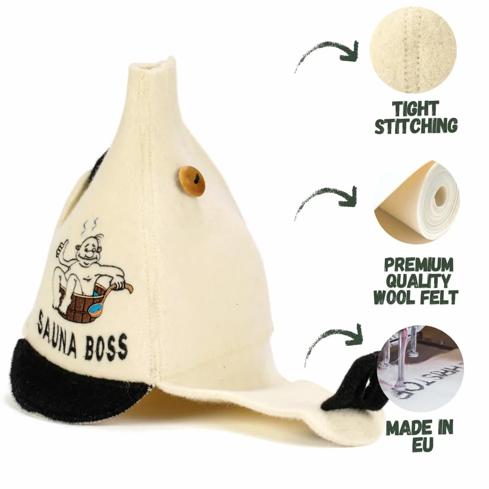 Chapeau de Sauna 'Sauna Boss Bucket' Blanc - 100% Chapeau en Feutre de Laine Biologique