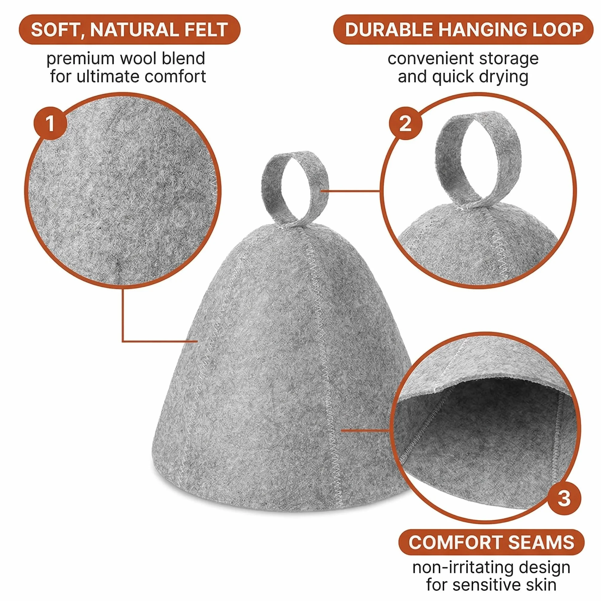 Bonnets de sauna en feutre absorbant - Accessoire de sauna pour homme et femme - Protection de la tête (gris)