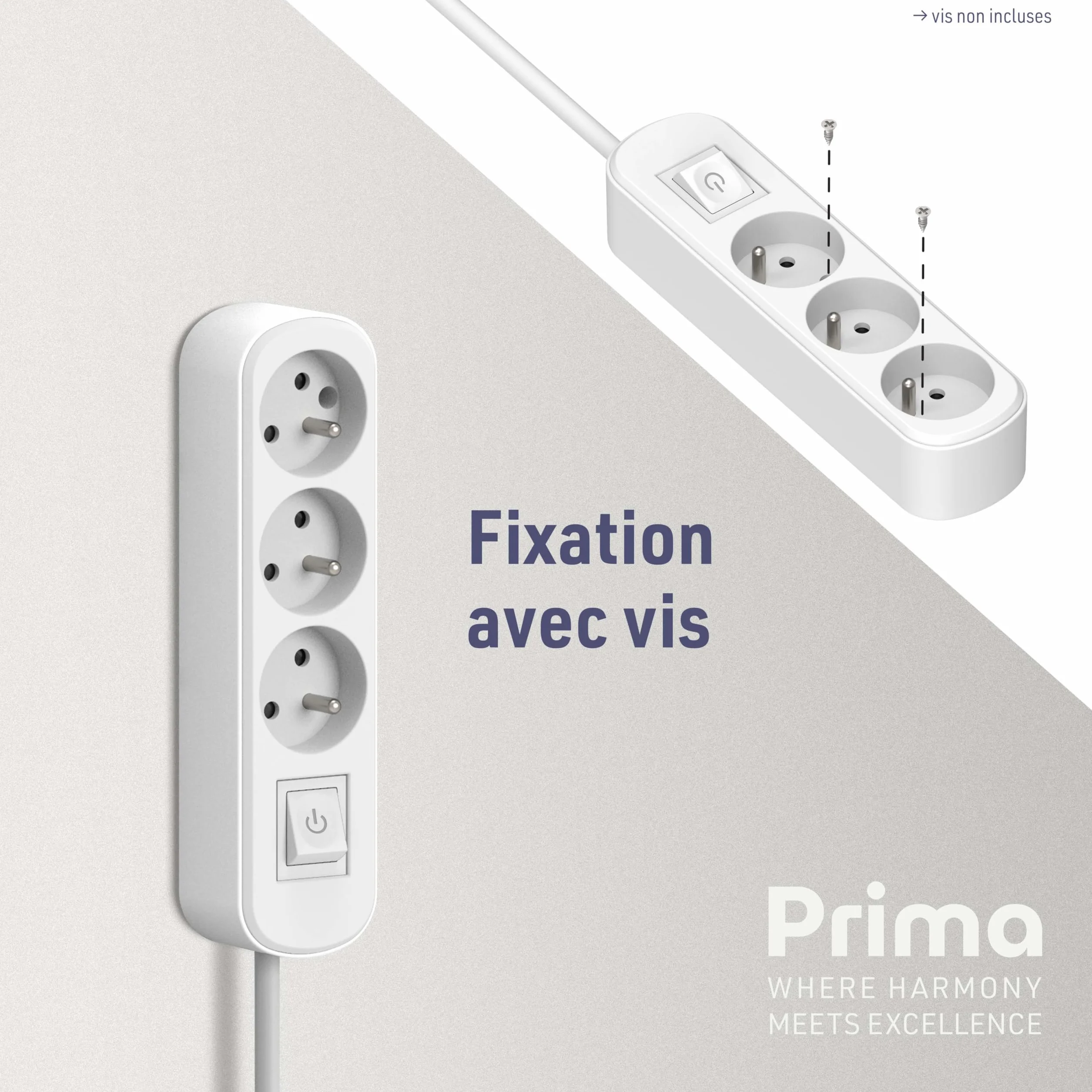 Electraline Bloc 3 prises avec interrupteur fiche plate 1,5 m Blanc