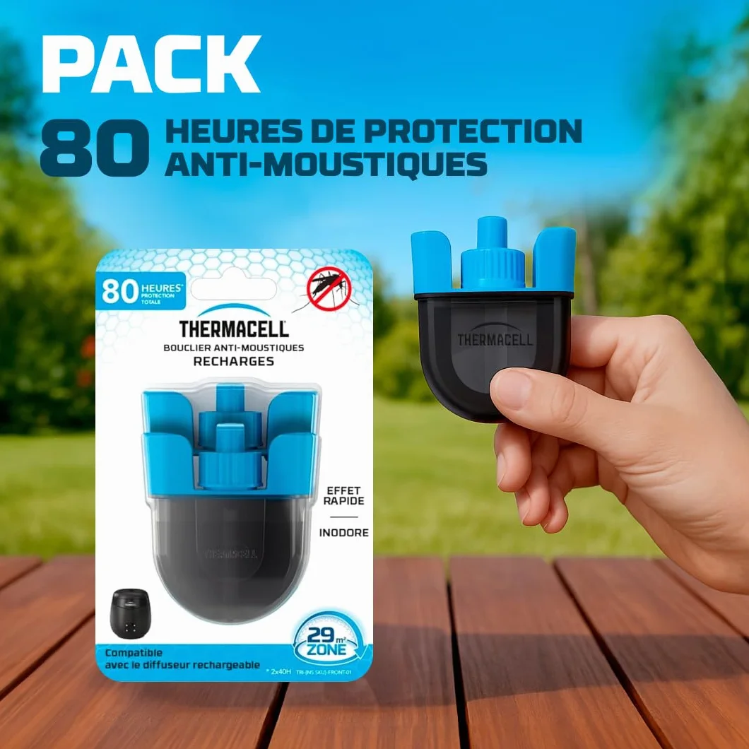 THERMACELL Recharge Liquide Anti Moustiques et Moustiques Tigres 29m² Compatible Boucliers 80h Inodore Pack 2 Unités