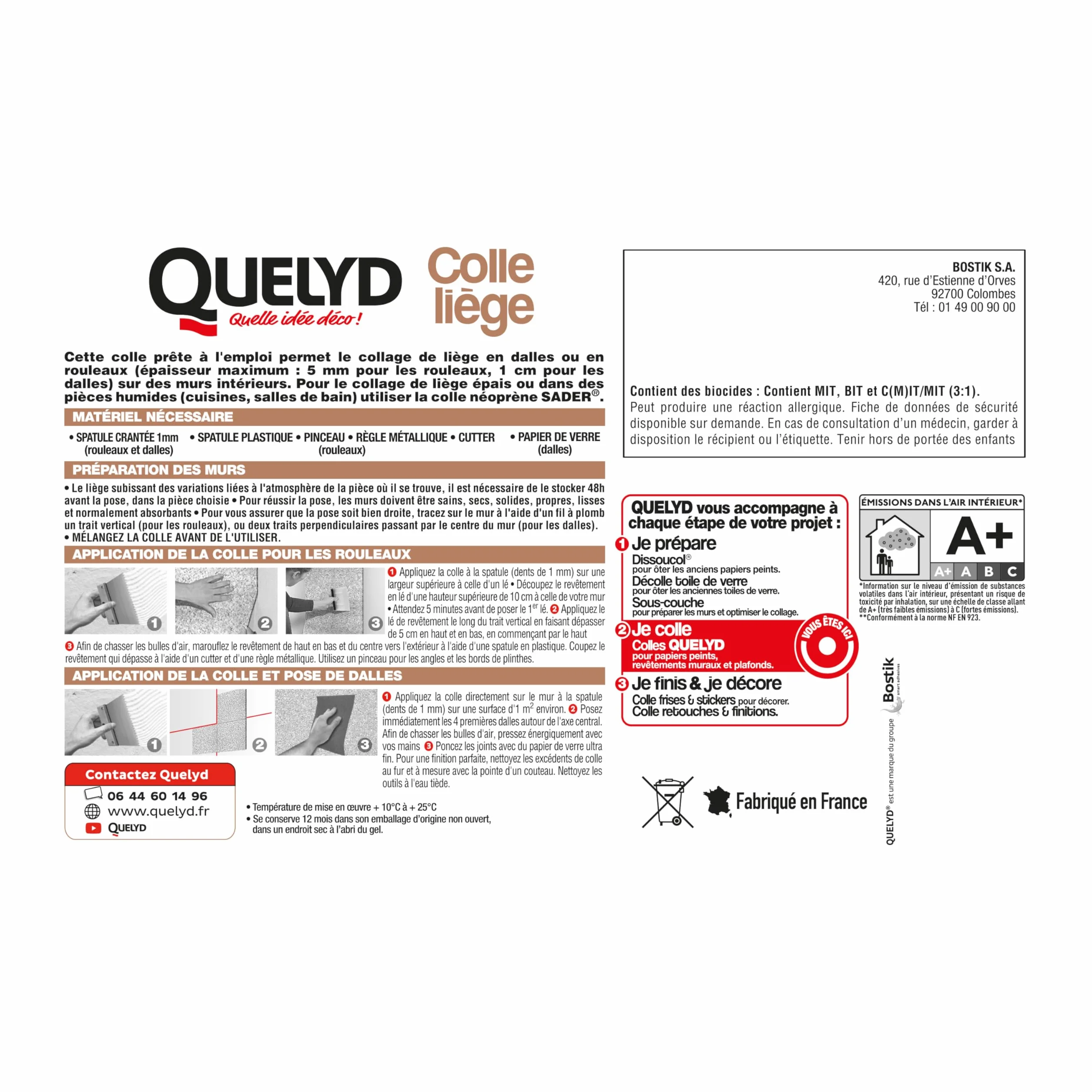 Quelyd Colle Liège Murale Pâte 3 kg Intérieur Dalles Rouleaux