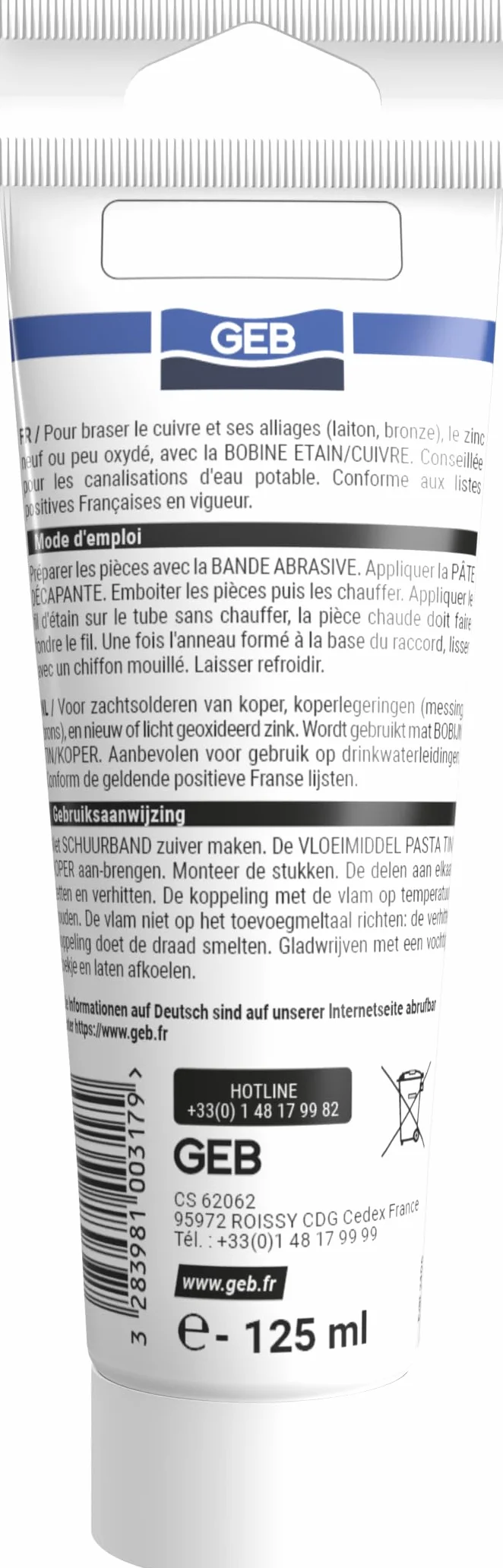 Pâte décapante étain cuivre tube 125 ml brasage tendre GEB