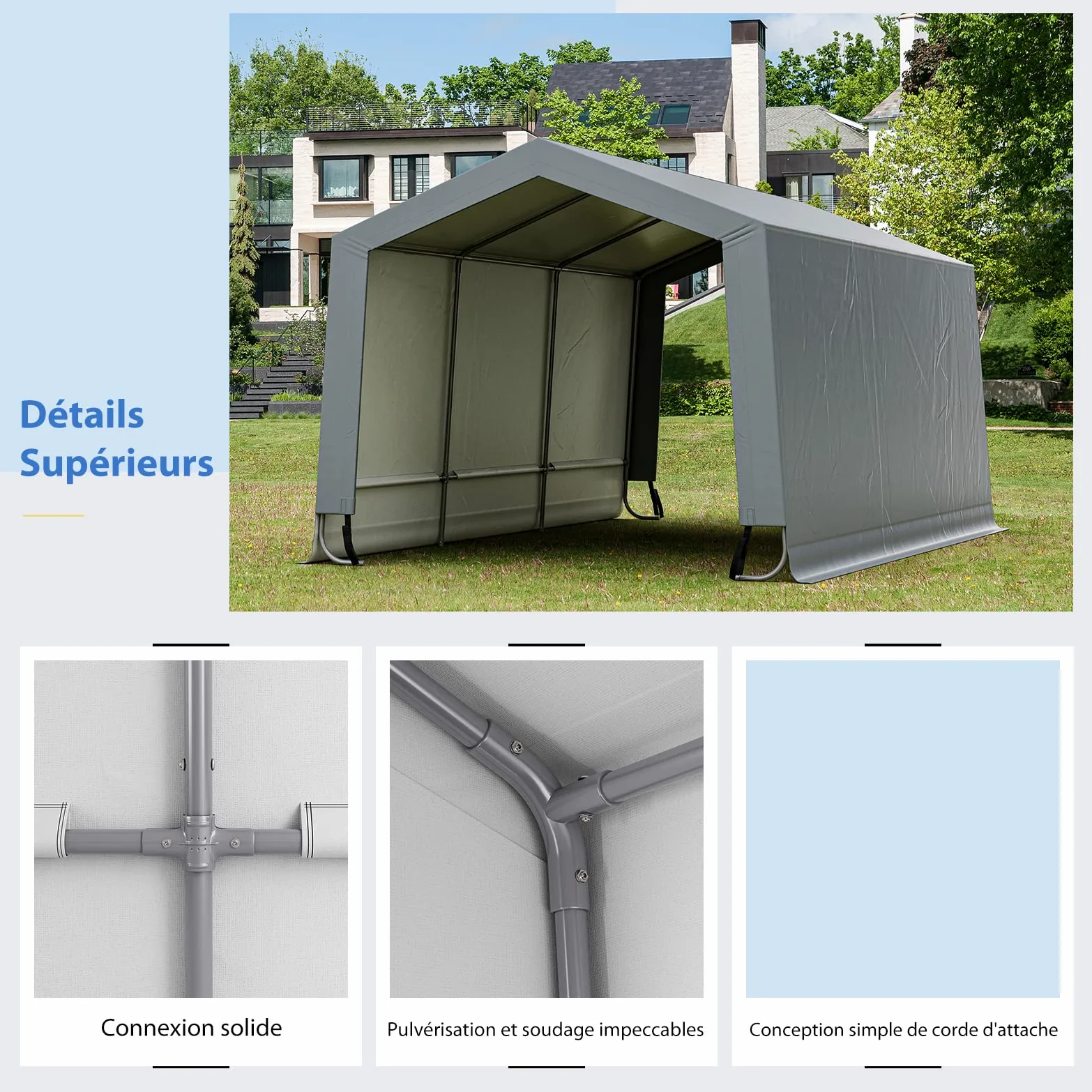 COSTWAY Tente Garage Carport Portable en Acier 290 x 490 cm, Abri Voiture Étanche Grand Auvent avec Portes, Poutres Triangulaires, Toutes Saisons pour SUV, Bateau, Cargaison