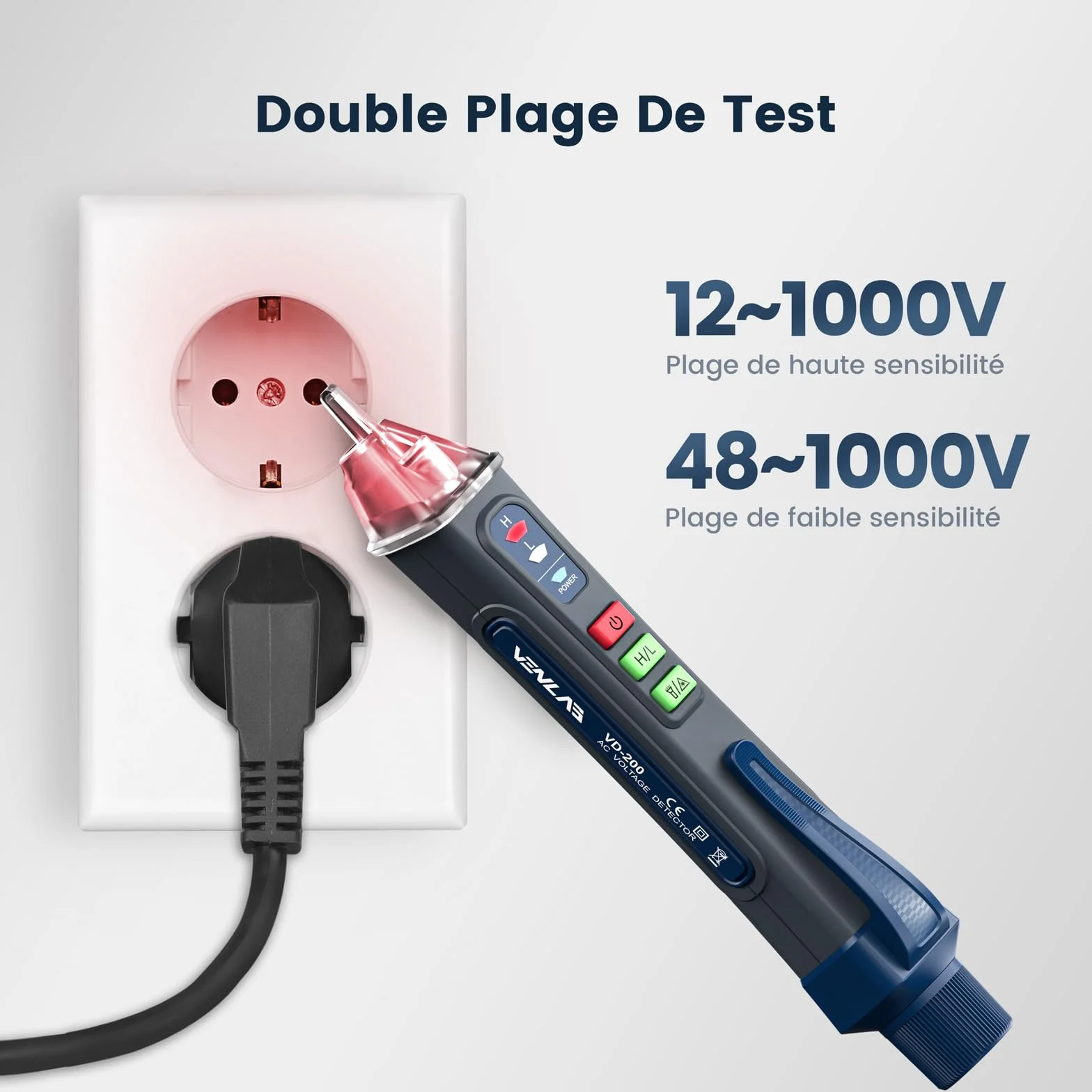 Détecteur de Tension sans Contact 12V~1000V, Testeur Électrique avec Buzzer Sonore et Lumineux, Venlab