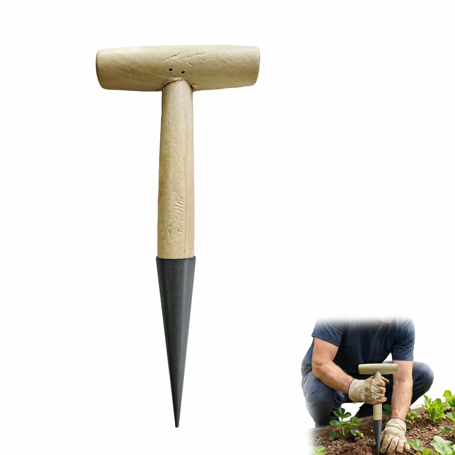 Plantoir à Main Traditionnel en Acier Inoxydable avec Manche en Bois - Outil de Jardinage Ergonomique pour Plantation Facile