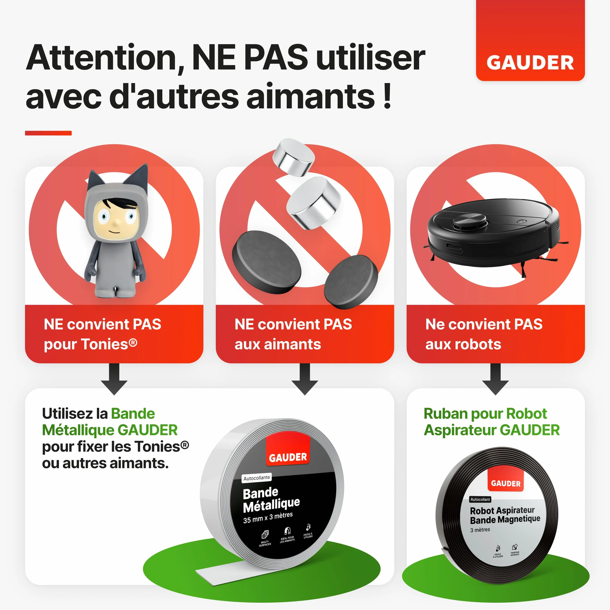GAUDER Bande Magnétique Autocollante Forte Mousse Adhésive Ruban Découpable Haute Adhérence 6 m x 15 mm