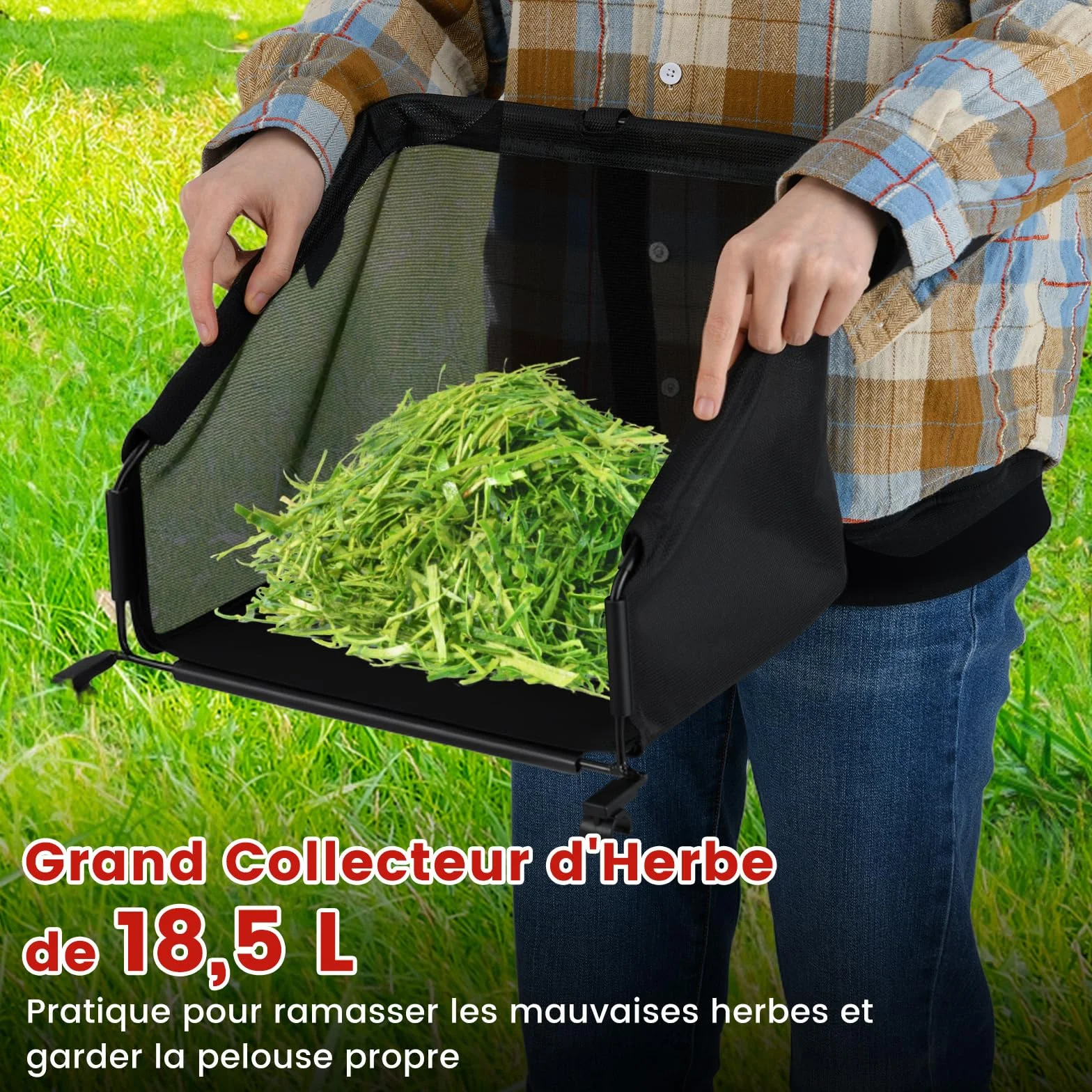 GOPLUS Tondeuse à Gazon Manuelle 18,5L Sac de Ramassage Lame Tranchante Coupe Hauteur Réglable