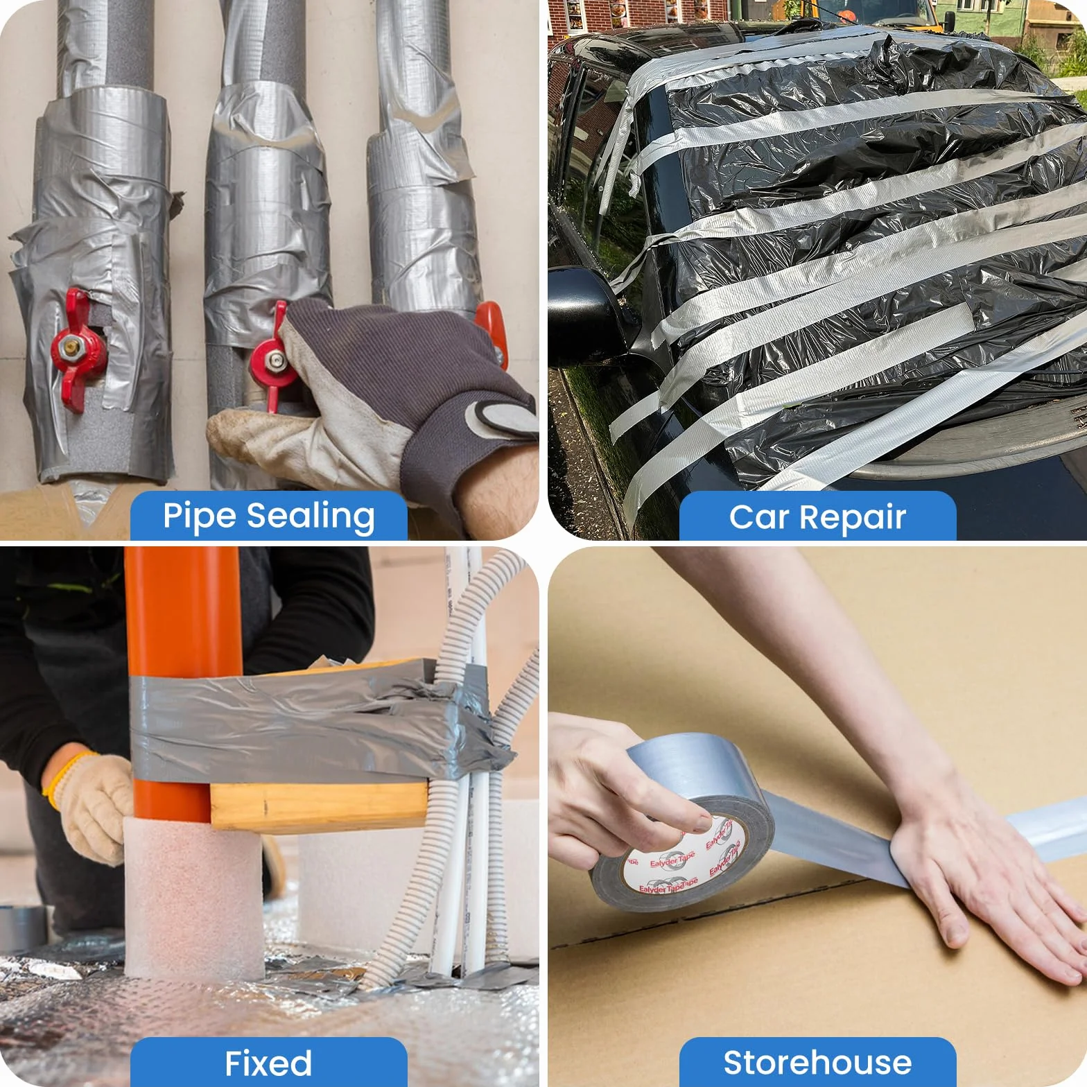 Ruban Adhésif Toilé Argenté 50mm x 27,4m Heavy Duty Duct Tape pour Réparations Étanchéité Bricolage