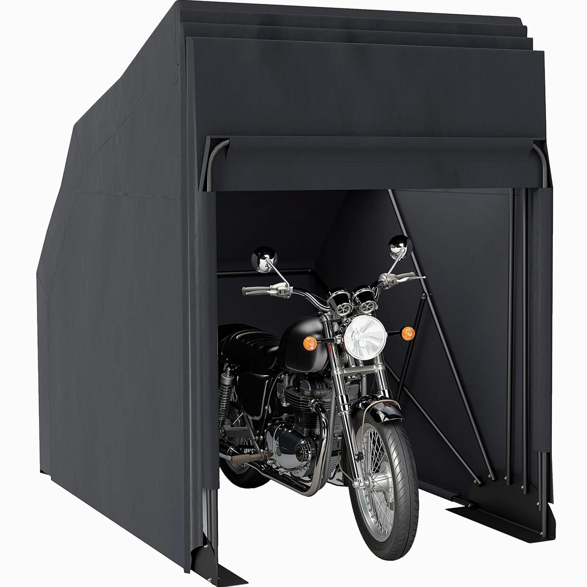 Outsunny Abri de Moto extérieur Tente à Moto Pliable de 345 x 135 x 191 cm avec Housse de Protection en Tissu Oxford, imperméable Anti-UV, 2 fenêtres enroulables, Rangement Garage extérieur, Noir