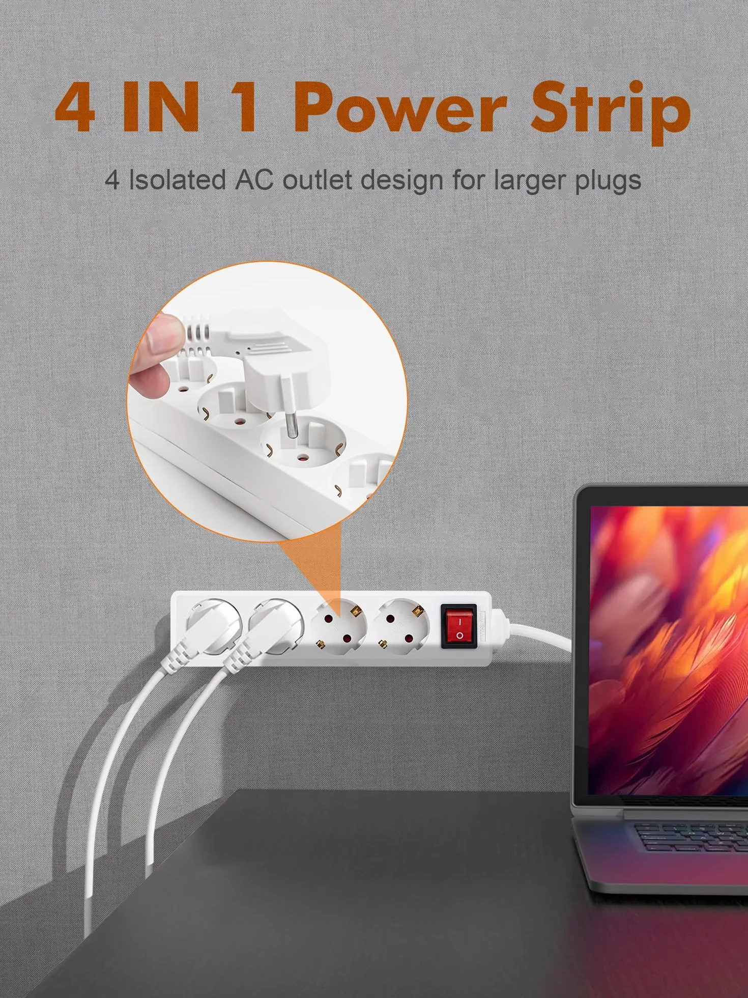 GRIFEMA Multiprise 4 Prises 3500 W 16 A 1,5 m Blanc Protection Enfants Prises Orientées 45°