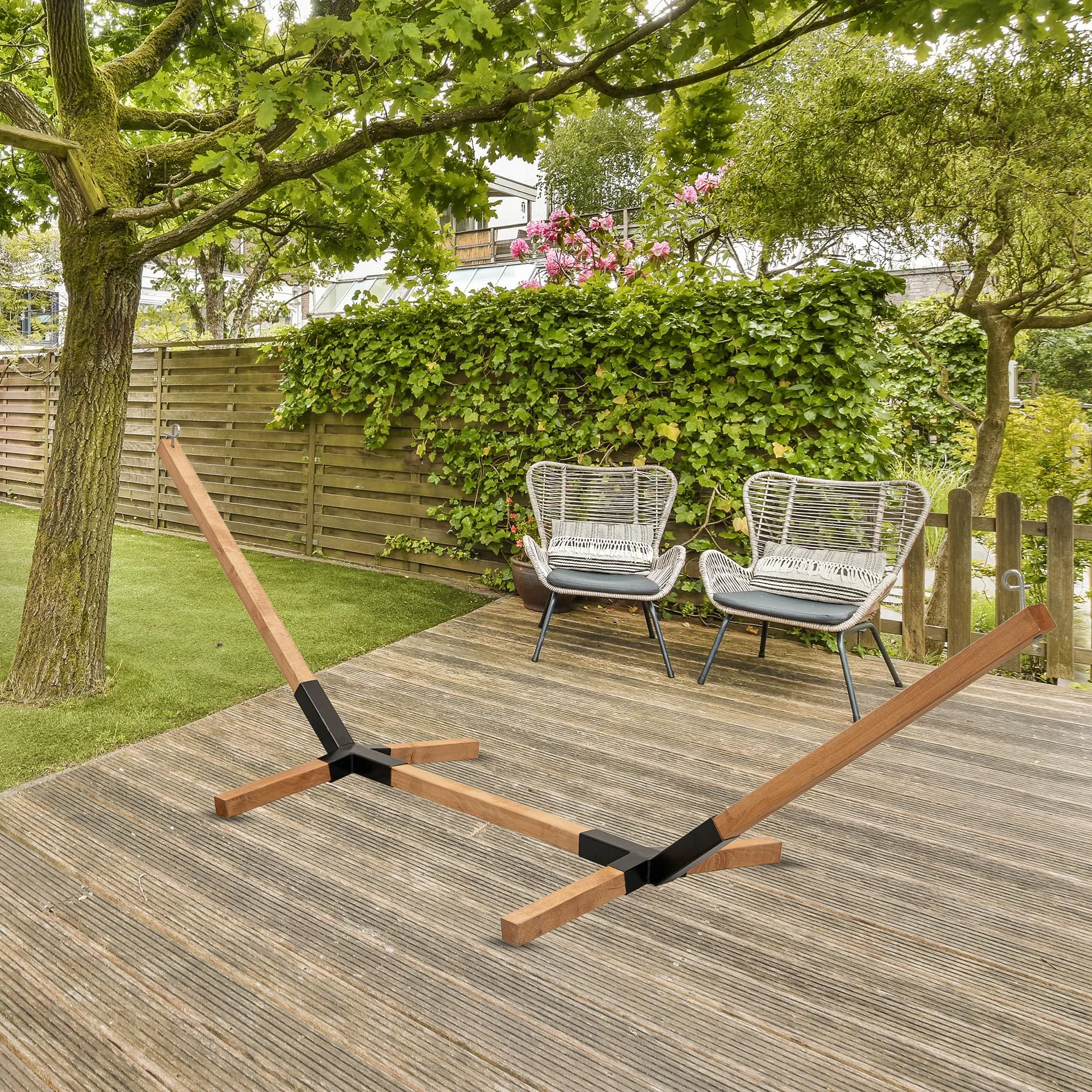 Hamac en bois MOE UHANE pour jardin, montage rapide sans outils, bois naturel, compact, écologique
