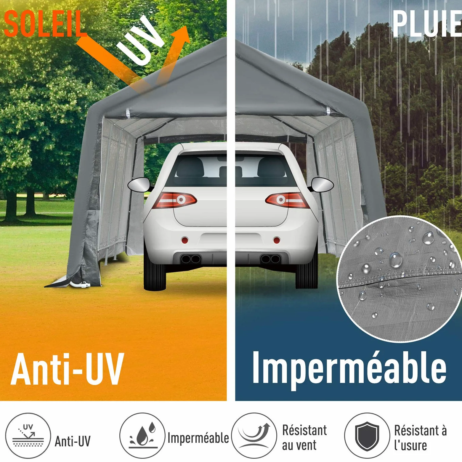 Outsunny Tente Garage carport dim. 6L x 3,6l x 2,75H m Acier galvanisé Robuste PE Haute densité 195 g/m² imperméable Anti-UV Blanc Gris