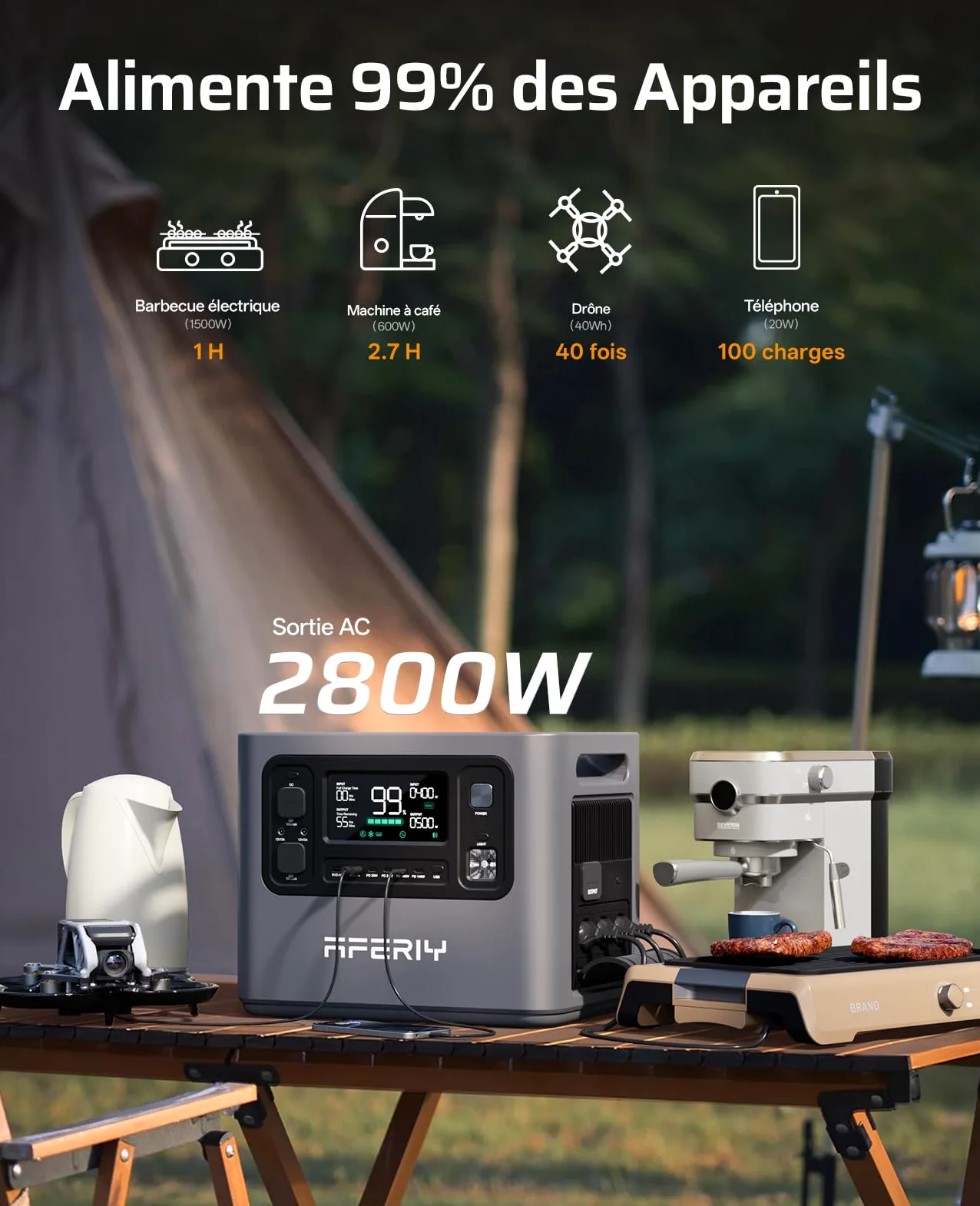 AFERIY P280 Station Electrique Portable 2800W, avec Chargeur de batterie 580W, P280 Ensemble - Generateur Electrique Portable avec Chargeur Rapide DC-DC pour Usage Domestique/Camping/Panne de Courant