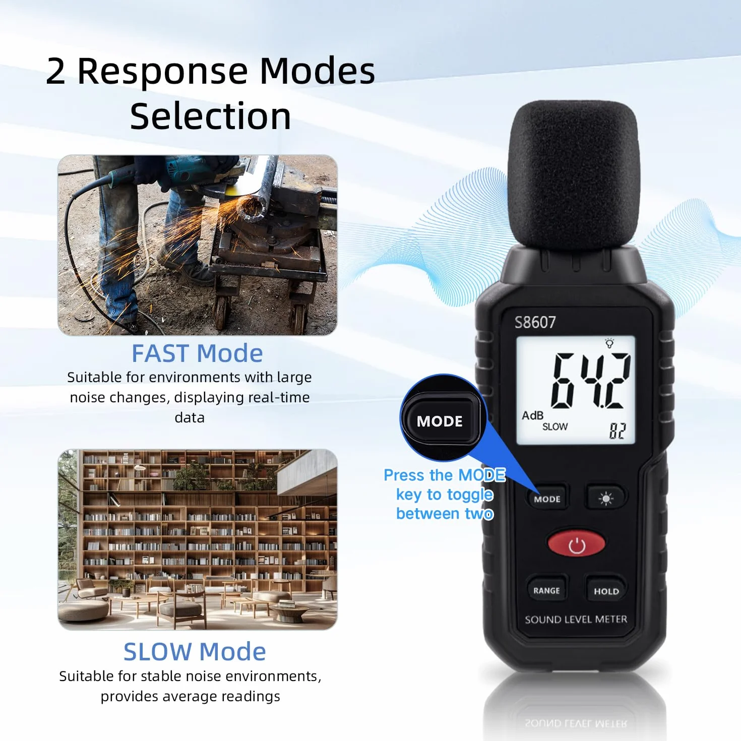 Sonomètre Numérique 30-130 dB avec Écran LCD pour Bureau, Chantier