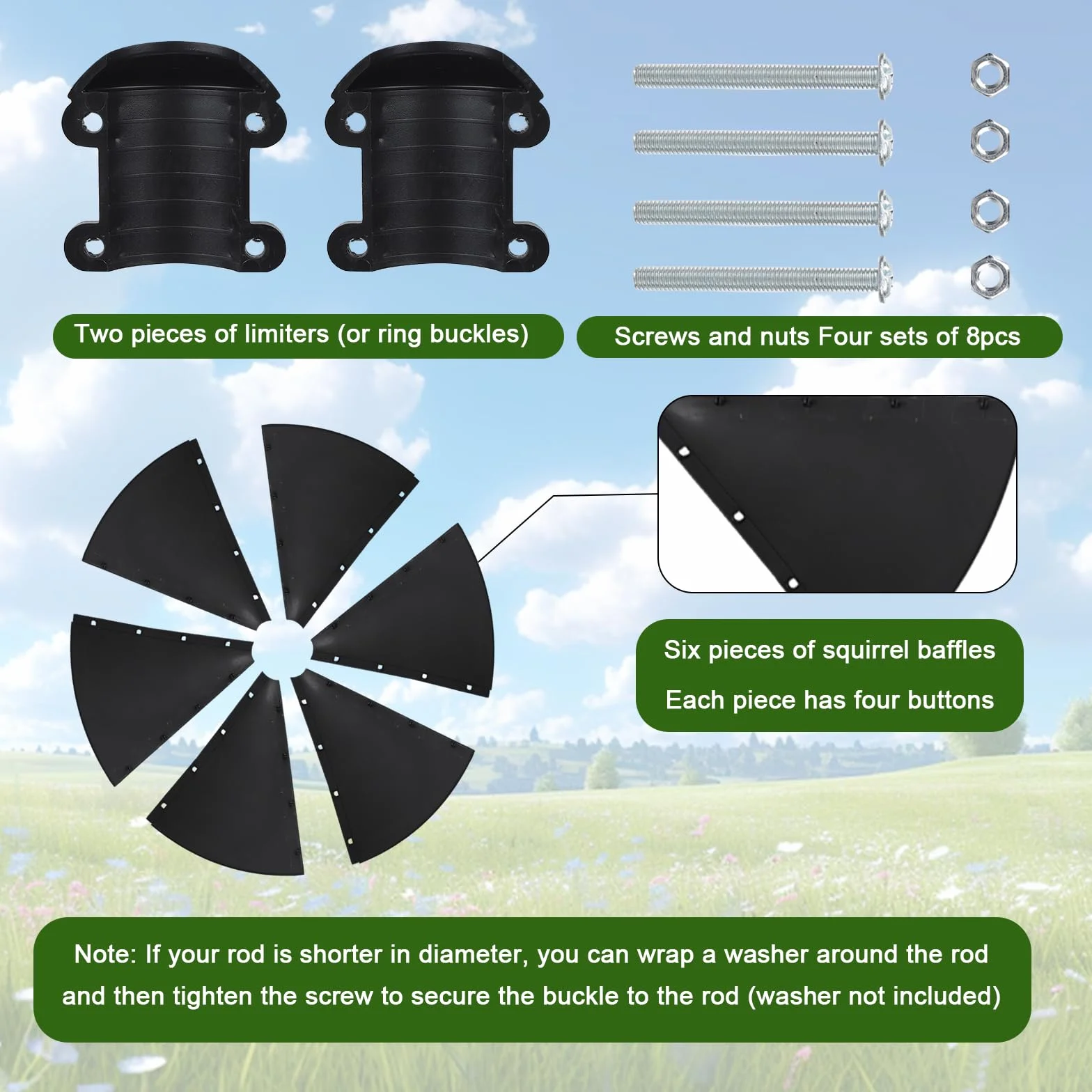 Gosknor Déflecteur Anti-Écureuils pour Mangeoire à Oiseaux 38cm Plastique Protection Montage Poteau Noir