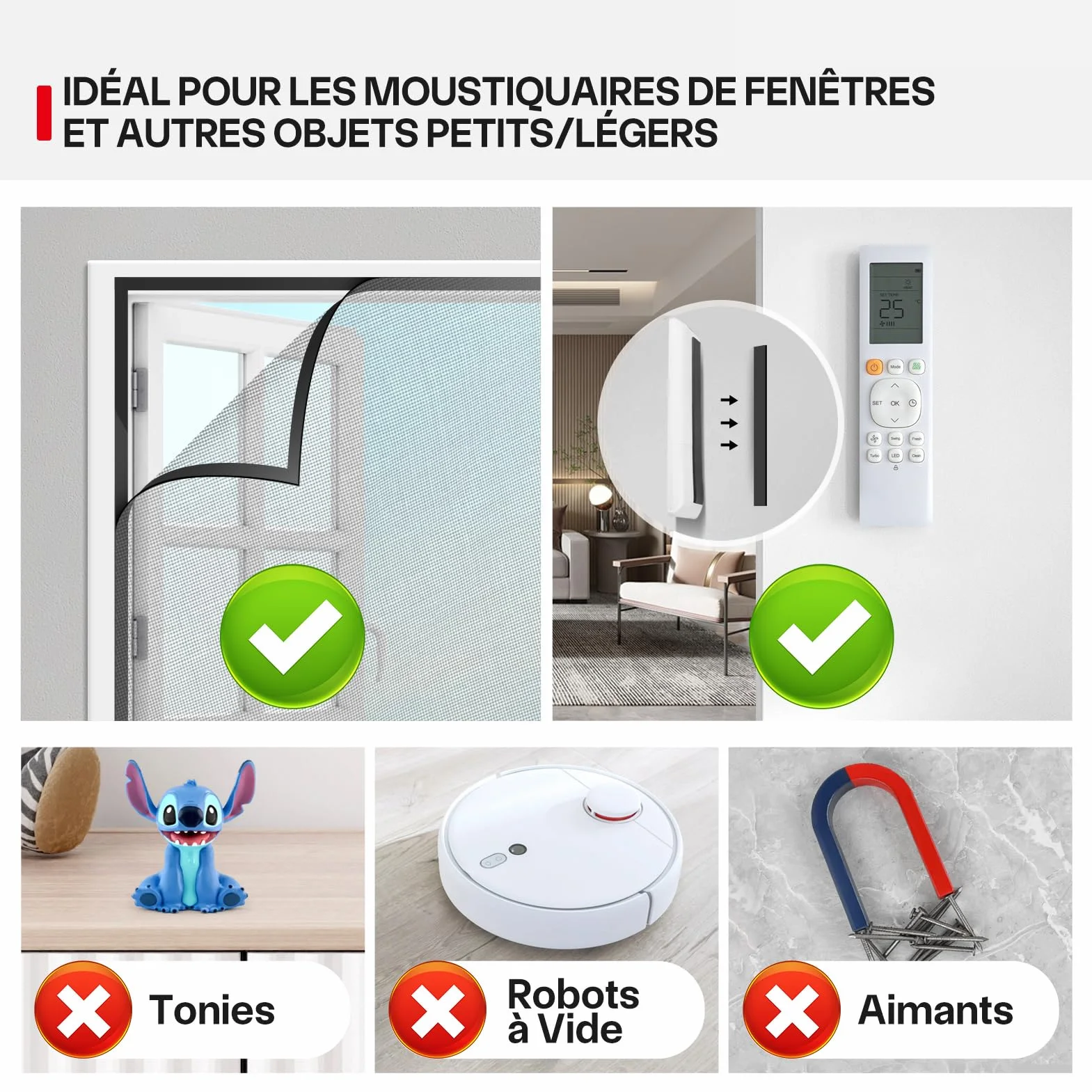 Bande Magnétique Adhesive A+B Autocollante Aimantée 6m x 15mm pour Moustiquaires Rideaux DIY