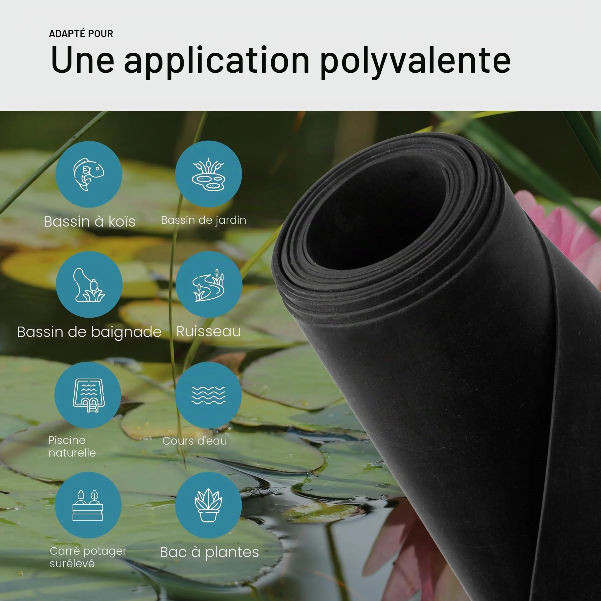 TeichVision Bâche EPDM bassin 1 mm 1,5 m x 1 m noir durable
