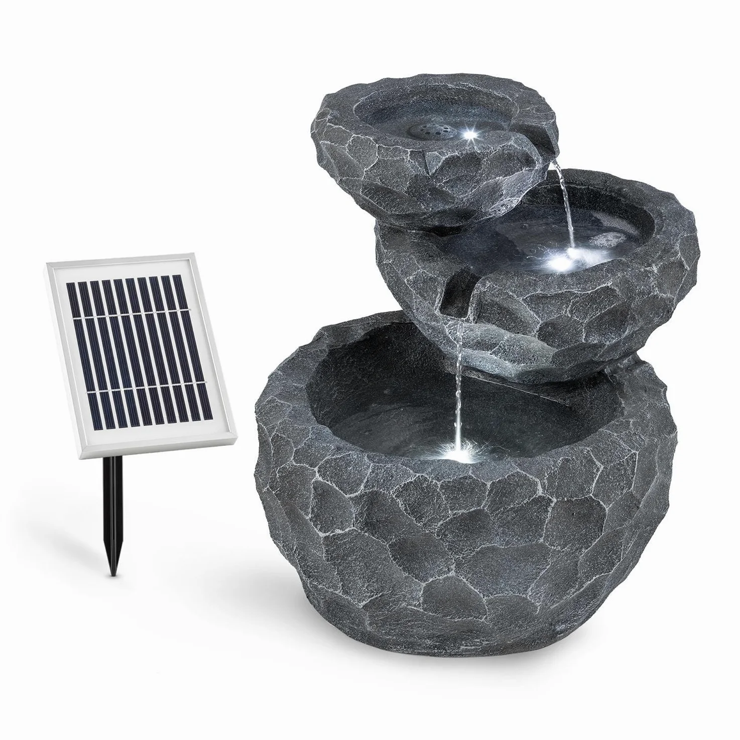blumfeldt Murach - Fontaine Solaire en Cascade, Fontaine de Jardin, éclairage LED, Panneau Solaire 2kW, Patterie 2000mAh, en polyrésine résistante au Gel