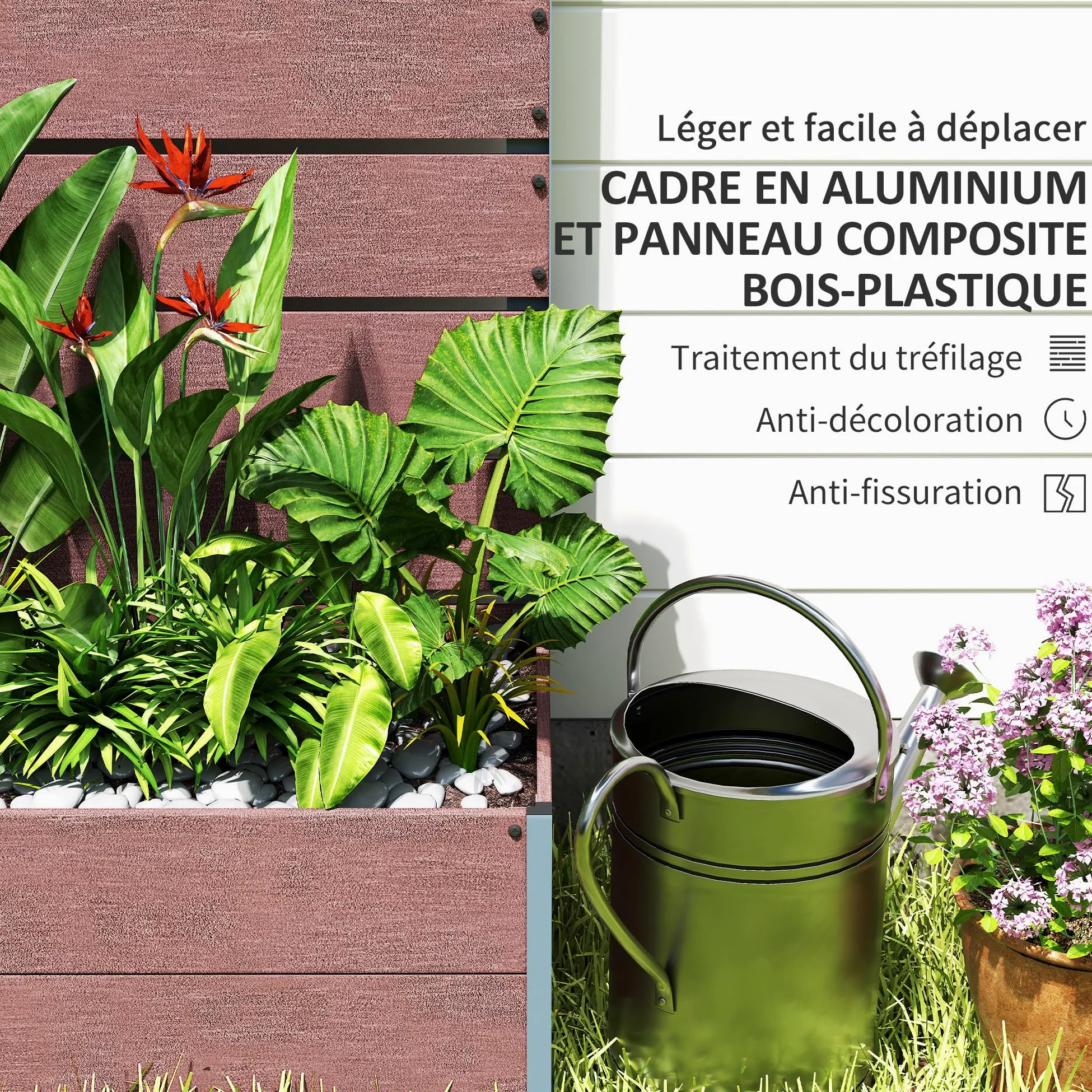 Outsunny Jardinière avec Treillis, lit surélevé de Jardin, jardinière extérieure pour Plantes grimpantes, bac à Fleurs rectangulaire Pot de Plantes pour Balcon terrasse, 72x38x150 cm, Marron Clair