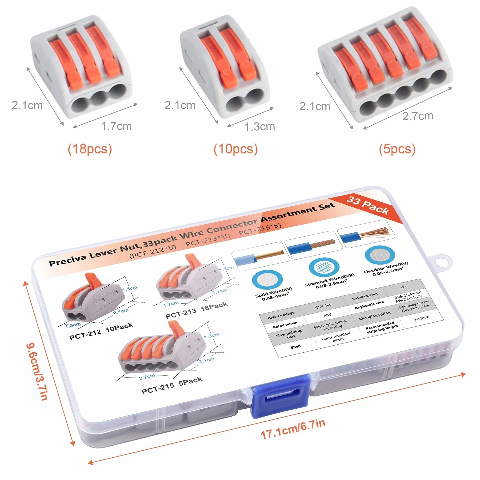 Preciva Connecteurs de Fil Compacts 33pcs Blocs de Connecteurs Push Fit Bornier Assortiment