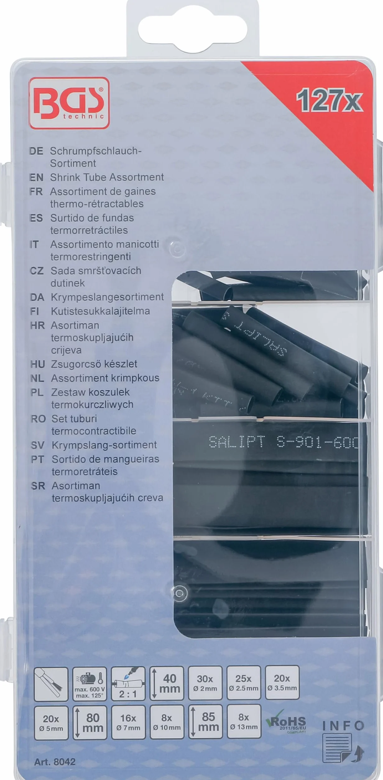 BGS Assortiment de gaines thermo-rétractables noires 127 pièces