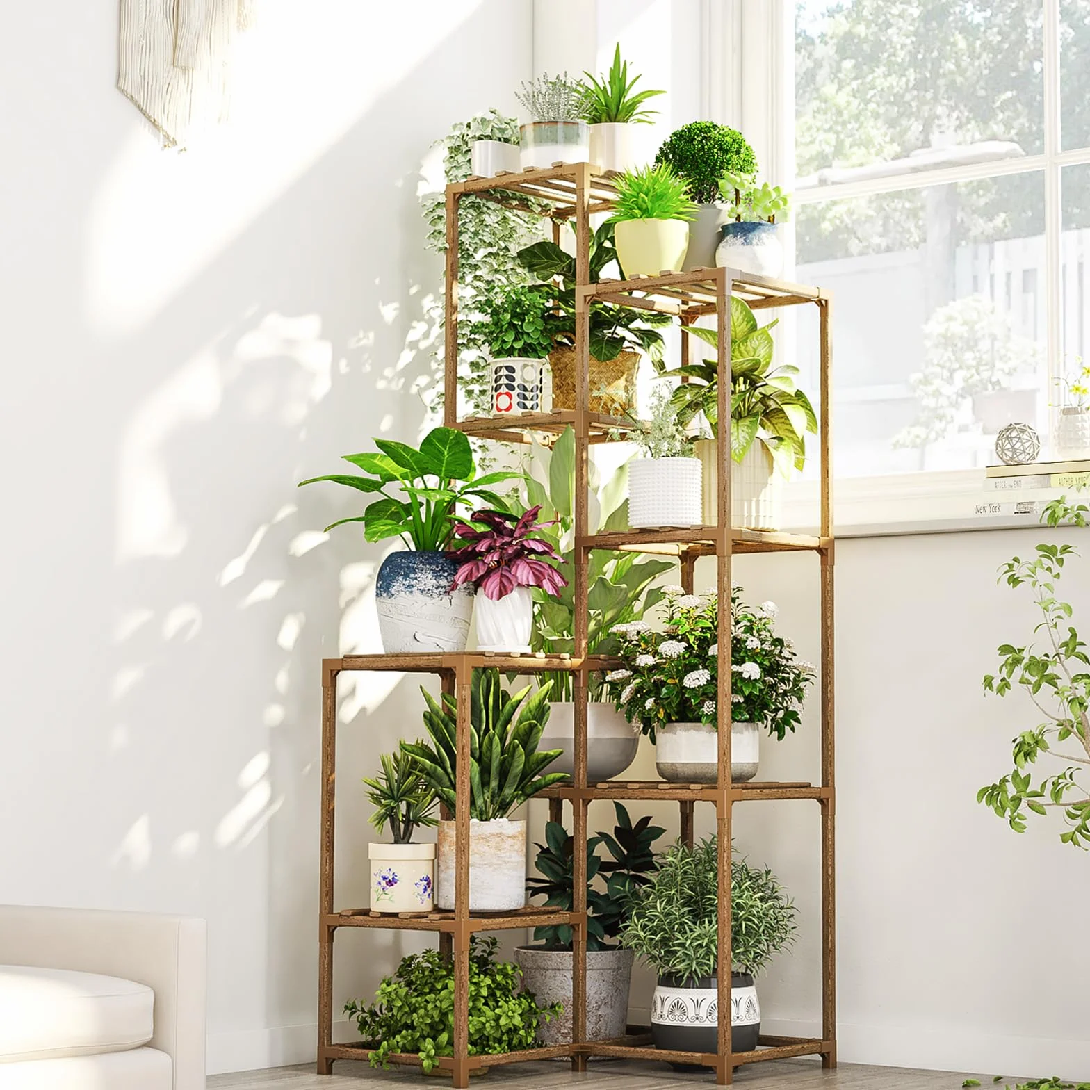 Bamworld Étagère d'angle pour plantes 138,9 cm bois intérieur extérieur