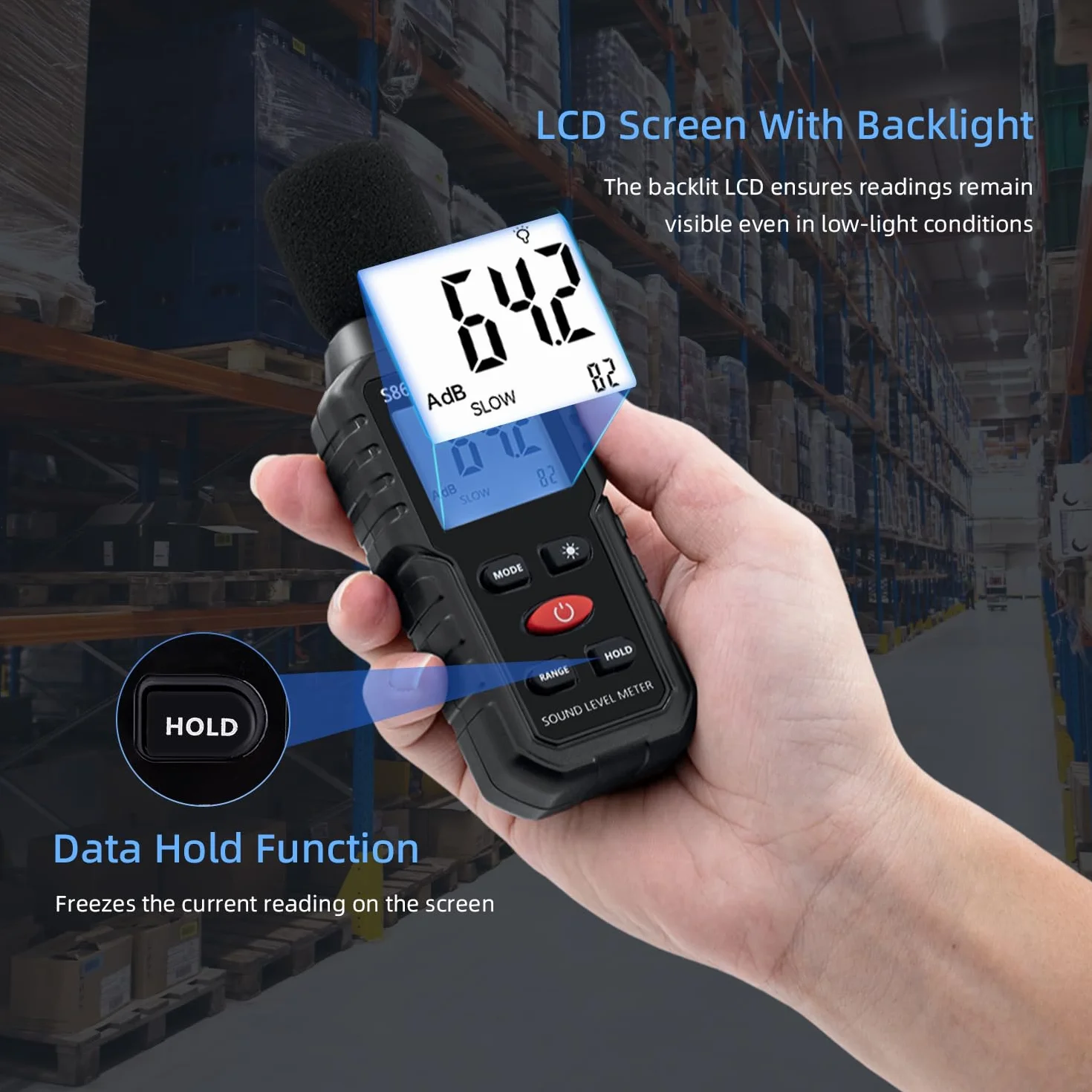 Sonomètre Numérique 30-130 dB avec Écran LCD pour Bureau, Chantier
