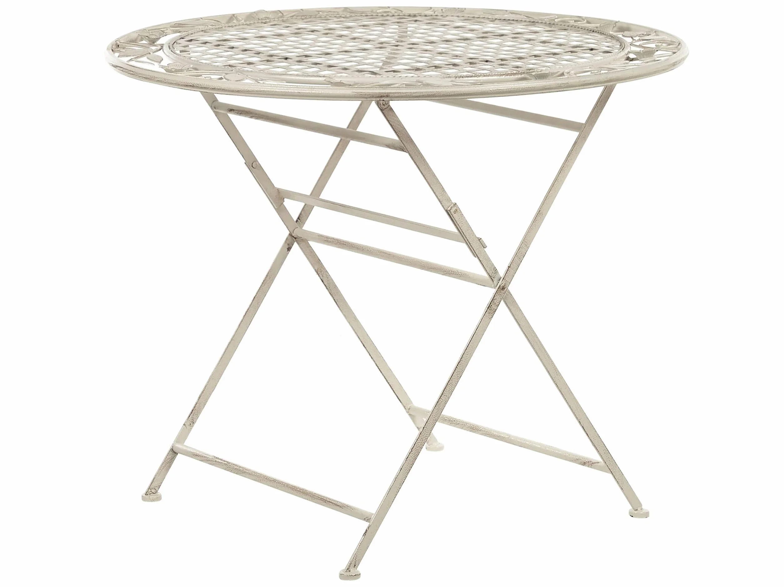 Beliani Petit Table Bistrot Ronde 90 cm Pliante Blanc Cassé Jardin Terrasse