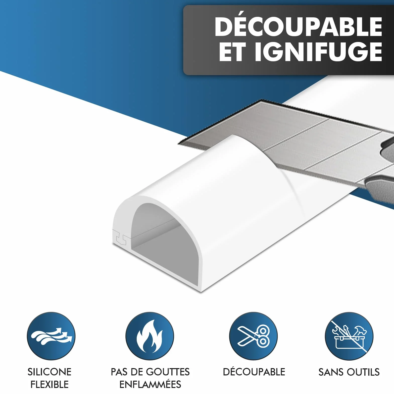 Shinfly 1m Mini Blanc Goulotte Passe Cable Auto-Adhésif Flexible Silicone Gestion Câbles Muraux