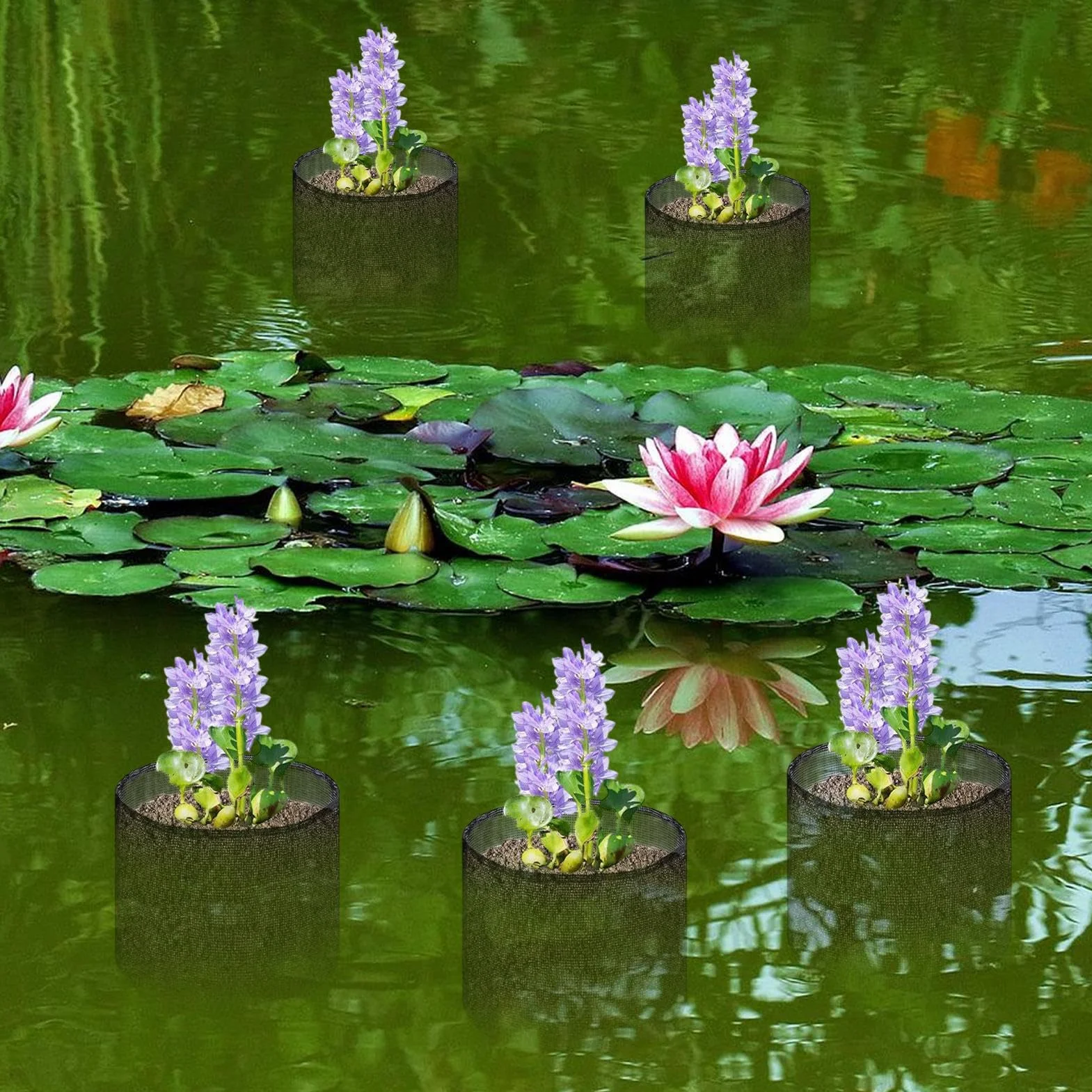 Lot de 4 paniers à plantes d'étang flottants pour plantes aquatiques, sacs de plantation respirants pour balcon, jardin aquatique, jardinières hydroponiques, bassin à carpes koï