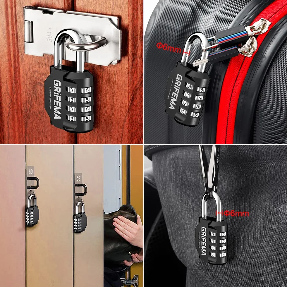 GRIFEMA GA1001-1 Cadenas Code 4 Chiffres Résistant Aux Intempéries Alliage de Zinc Noir