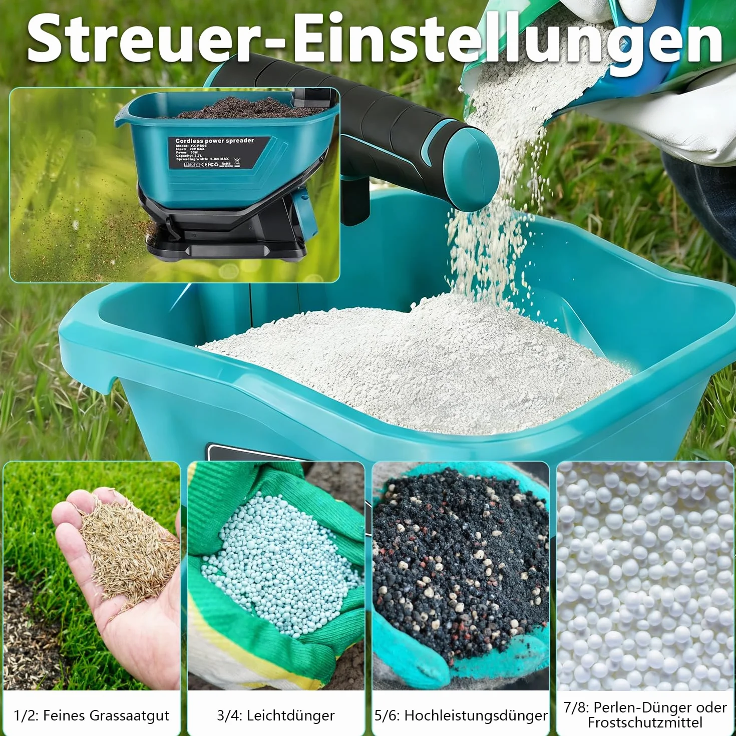 Makita 18 V Épandeur d'Engrais Portable 3,3 L 6 Réglages Vitesse 8 Réglages Angle 800 m²