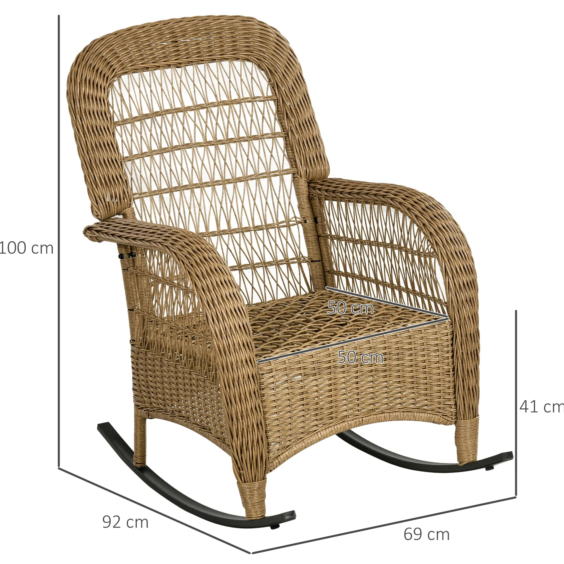 Fauteuil à bascule en rotin Outsunny, fauteuil à bascule avec coussin, fauteuil de jardin avec housses lavables, meuble de salon pour cour, jardin, terrasses, jaune, 69 x 92 x 100 cm