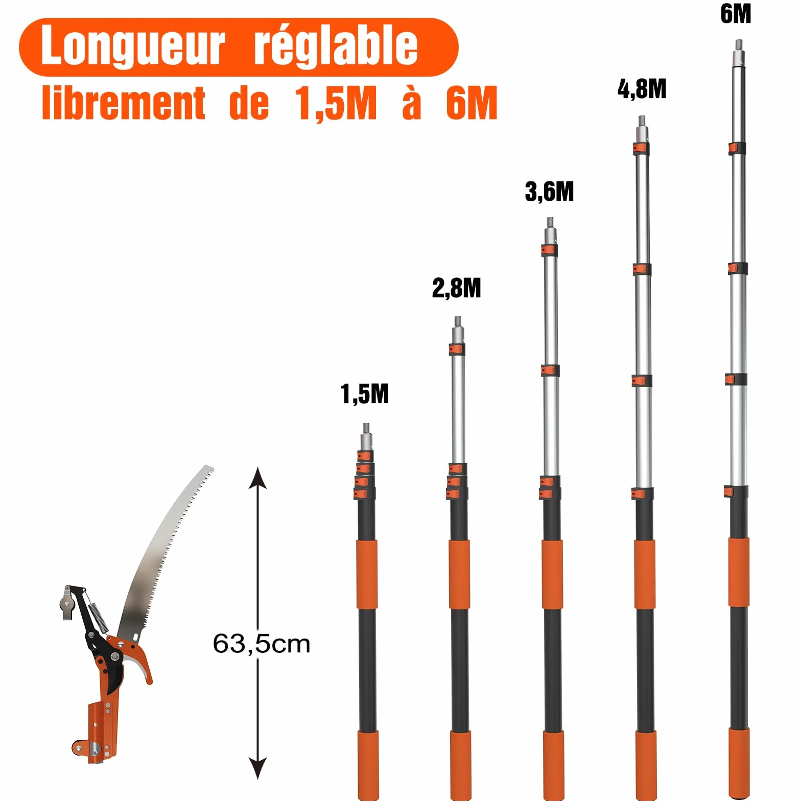 LAANPOLE 6m Scie, Ébrancheur sur Perche Telescopique avec Perche de Extension 1,5-6m, Ébrancheur Manuel pour Jardin