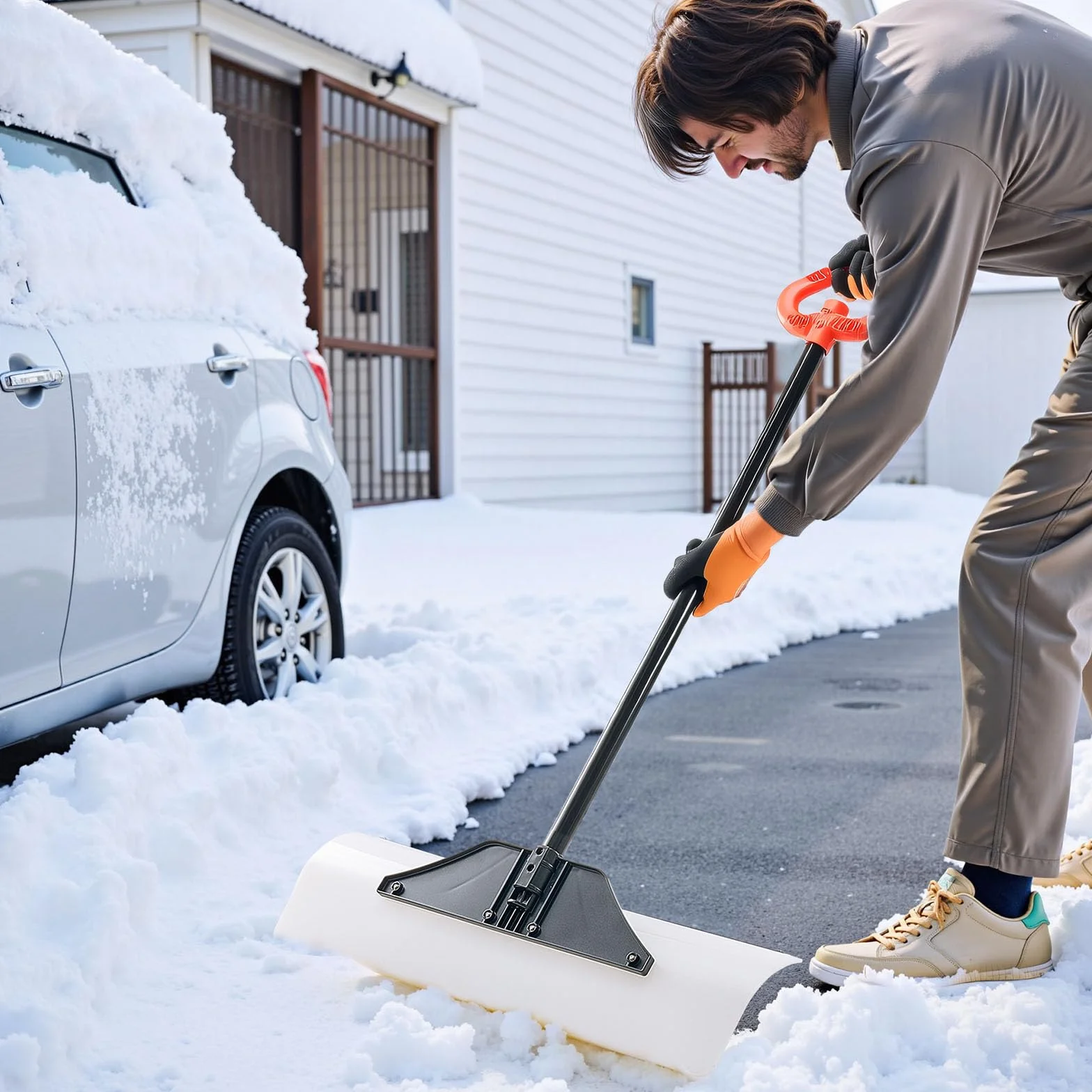 VEVOR Pelle à Neige 76,2 cm Poussoir à Neige Lame PEHD Manche Segmenté Déneigement