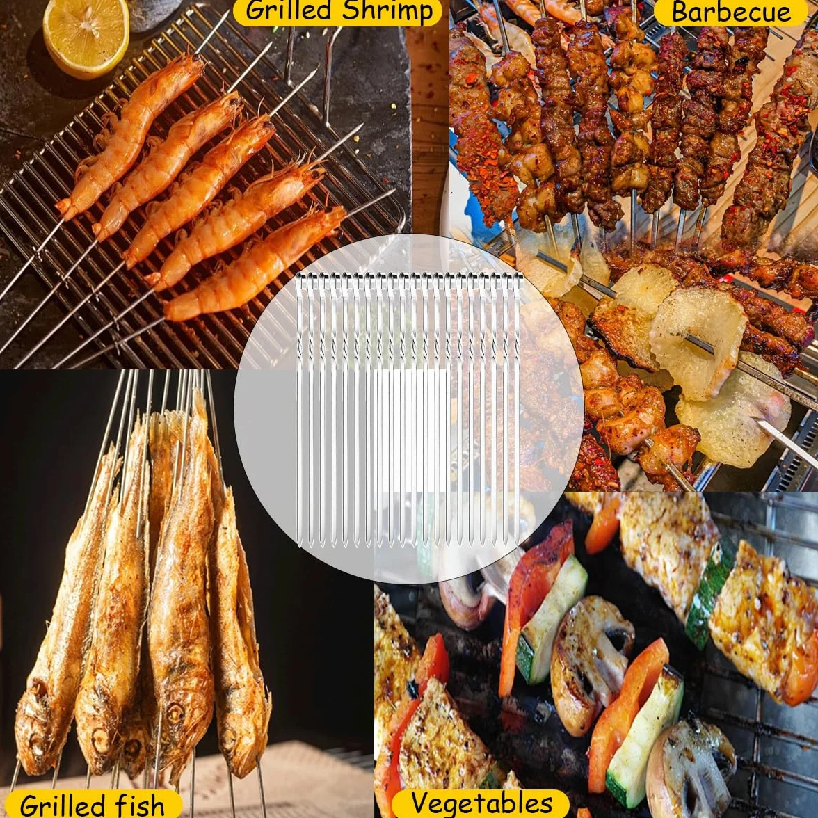 Brochette inox barbecue réutilisables – Lot de 24 pièces pour viande et légumes