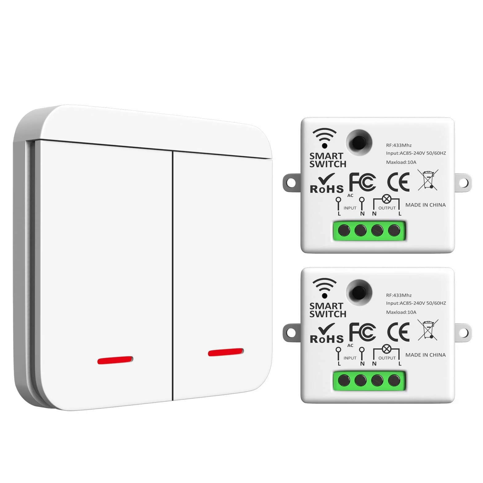 ARCELI Interrupteur Sans Fil Kit 433Mhz 2200W/10A 1 RF 2 Récepteurs Éclairage Intelligent 30-50M