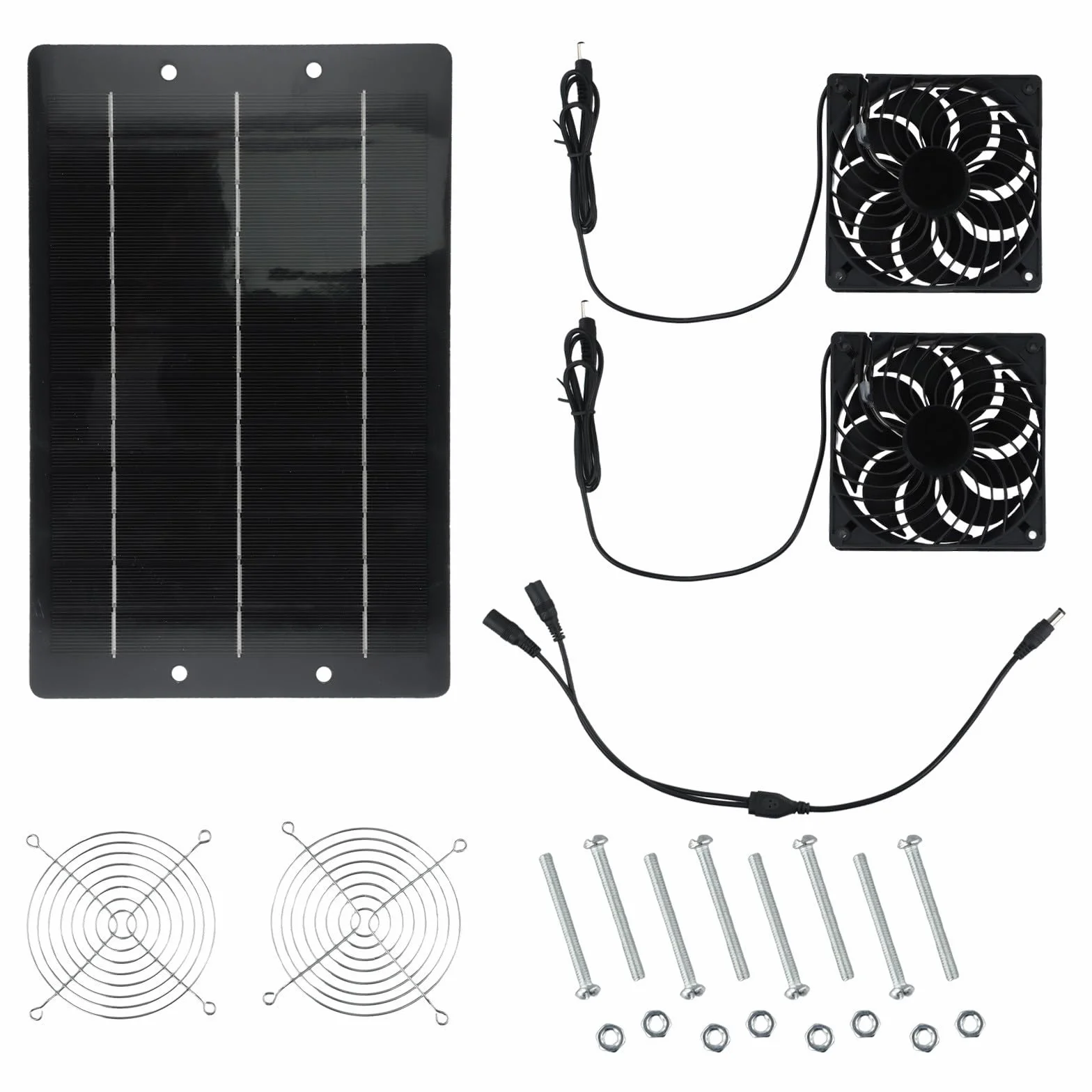 Kit de ventilateur d'échappement solaire 12 V (40 W) avec deux ventilateurs pour refroidissement de serre, flux d'air et ventilation portable – Panneau solaire monocristallin, sans