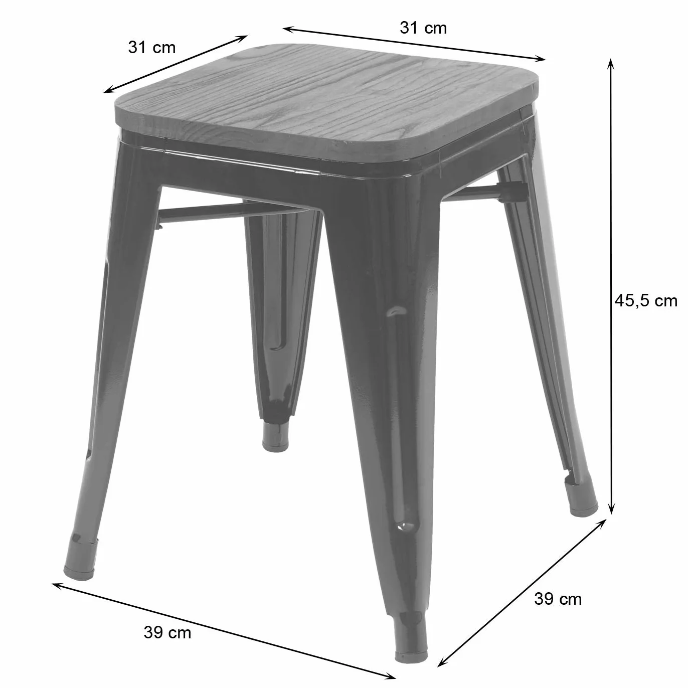 2X Tabouret HWC-A73, avec siège en Bois, métal, Style Industriel - Blanc