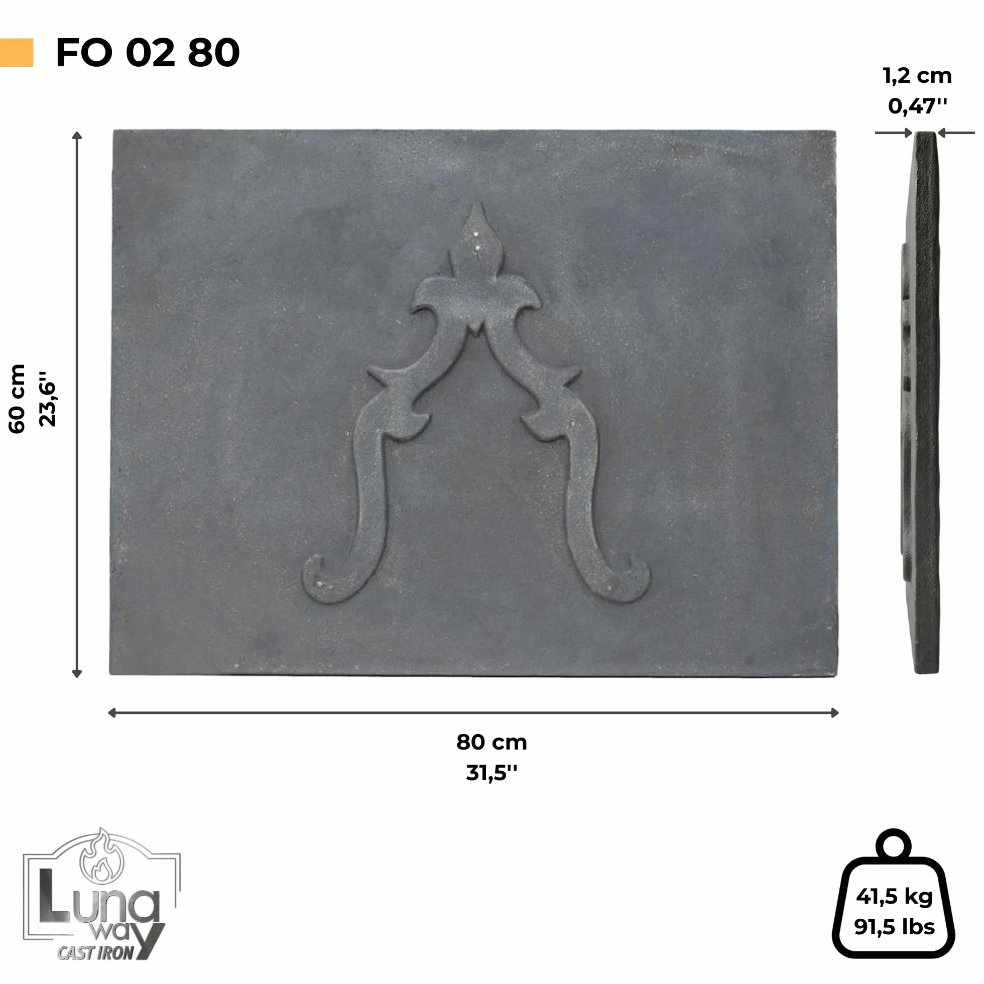 Plaque décorée Lys en Fonte pour revêtement de cheminée 80 x 60 cm Èp. 1,2 cm