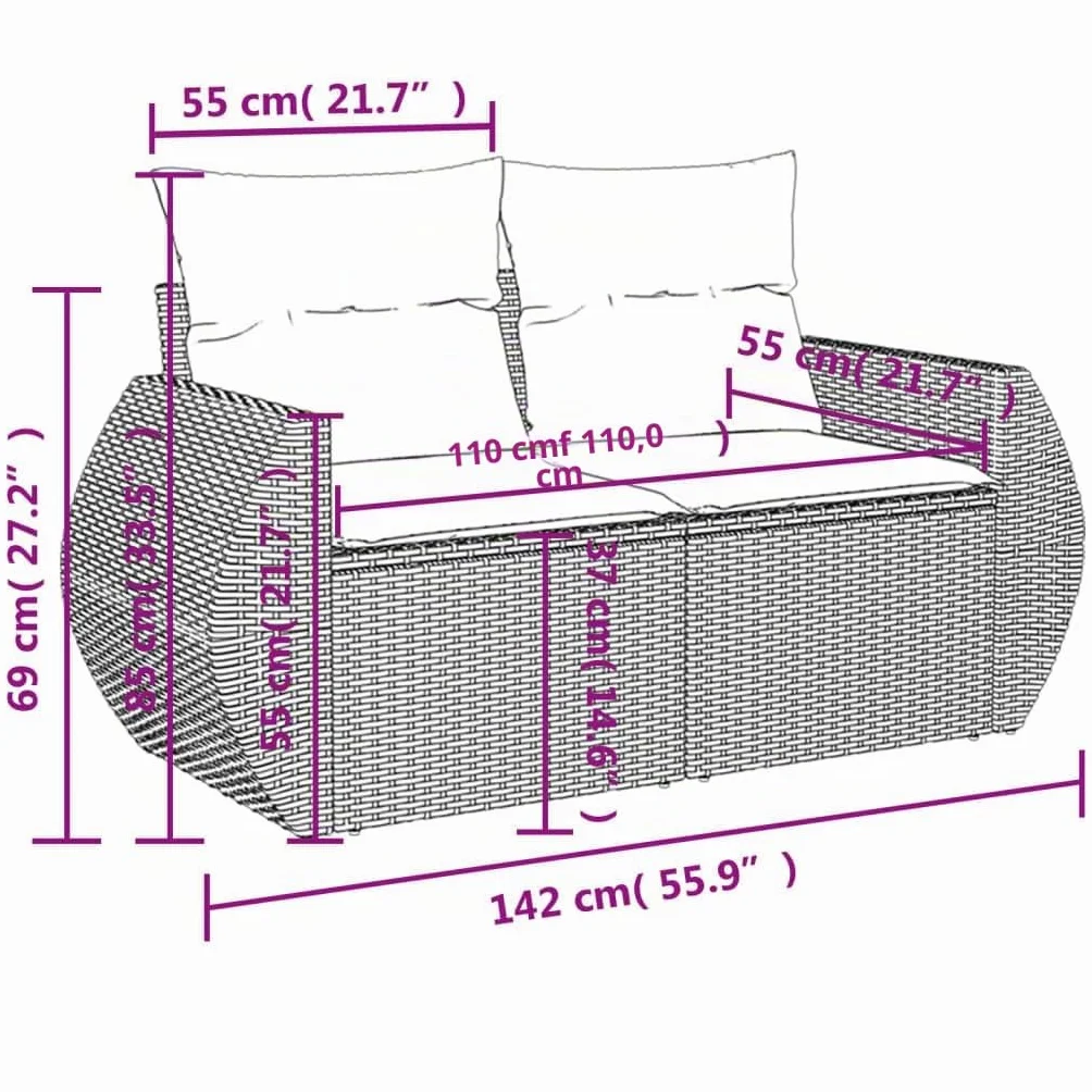 vidaXL Canapé de Jardin avec Coussins 2 Places, Siège avec Housse, Meuble de Terrasse Patio Balcon Extérieur, Beige Résine Tressée